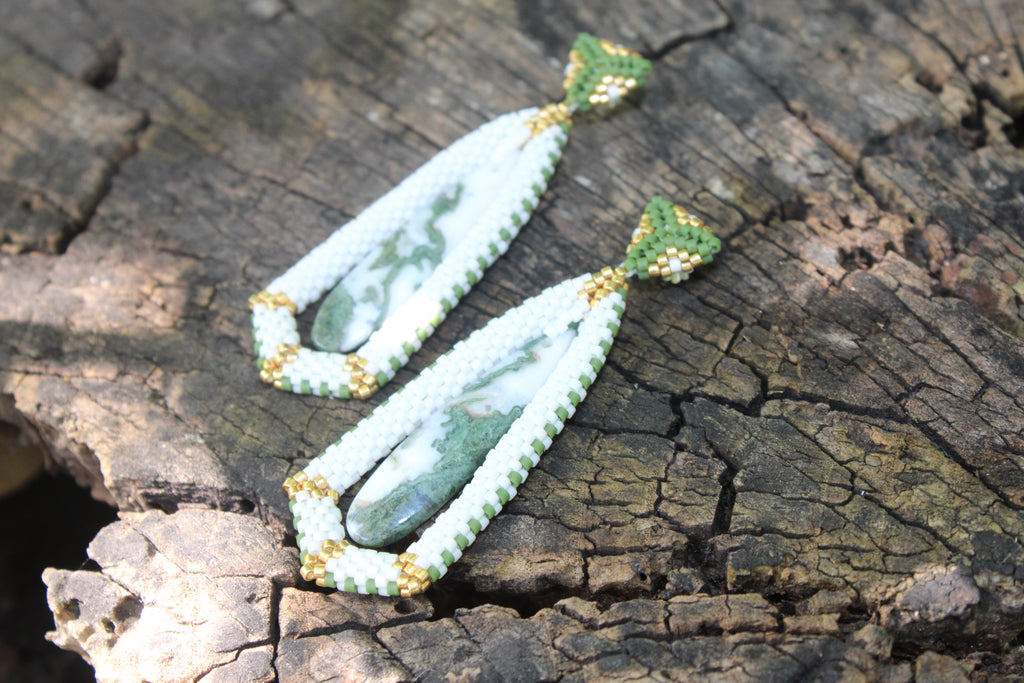 Moss Agate Tie Pendant Earrings