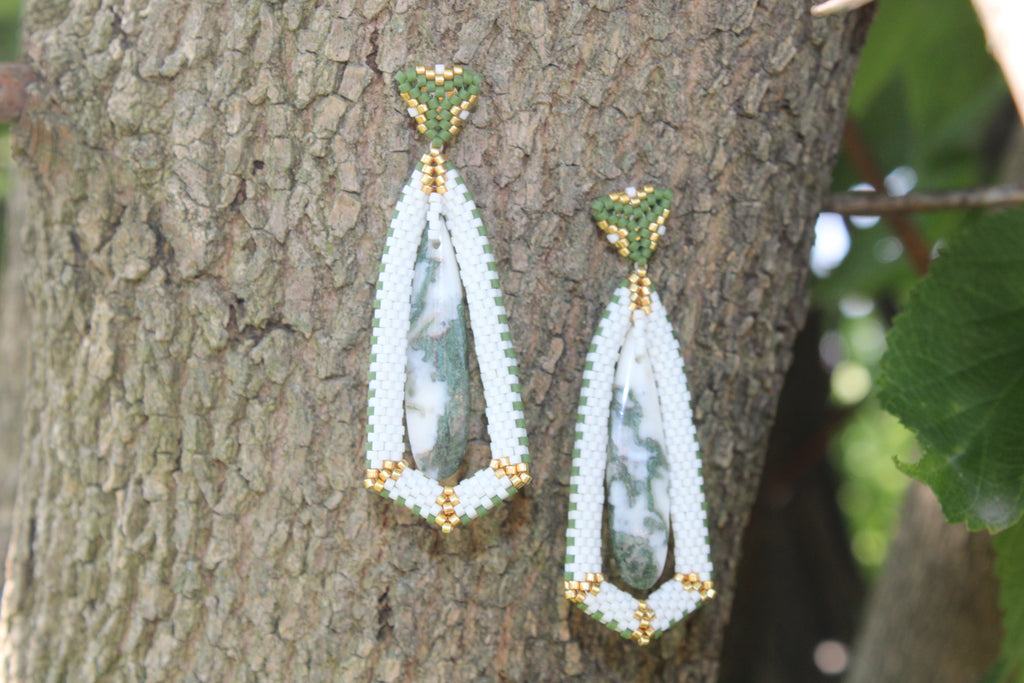 Moss Agate Tie Pendant Earrings