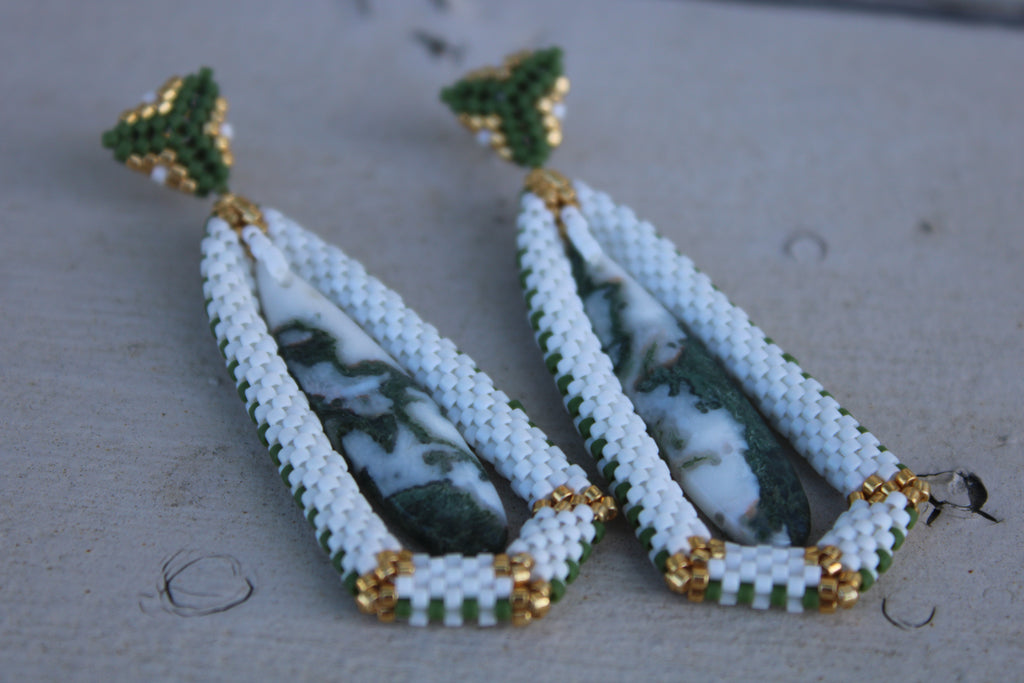 Moss Agate Tie Pendant Earrings