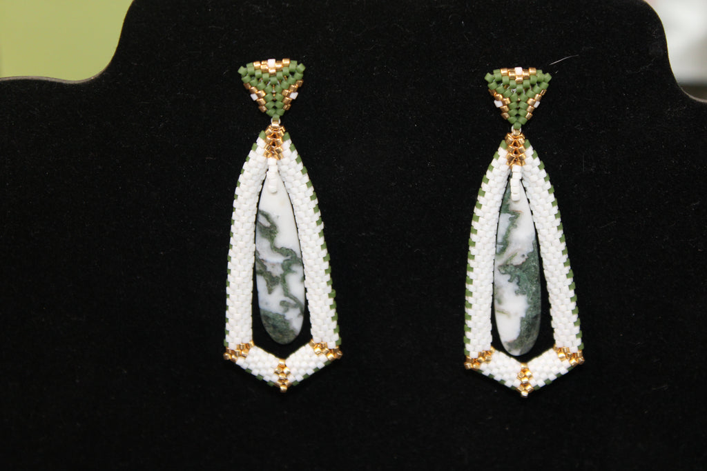 Moss Agate Tie Pendant Earrings