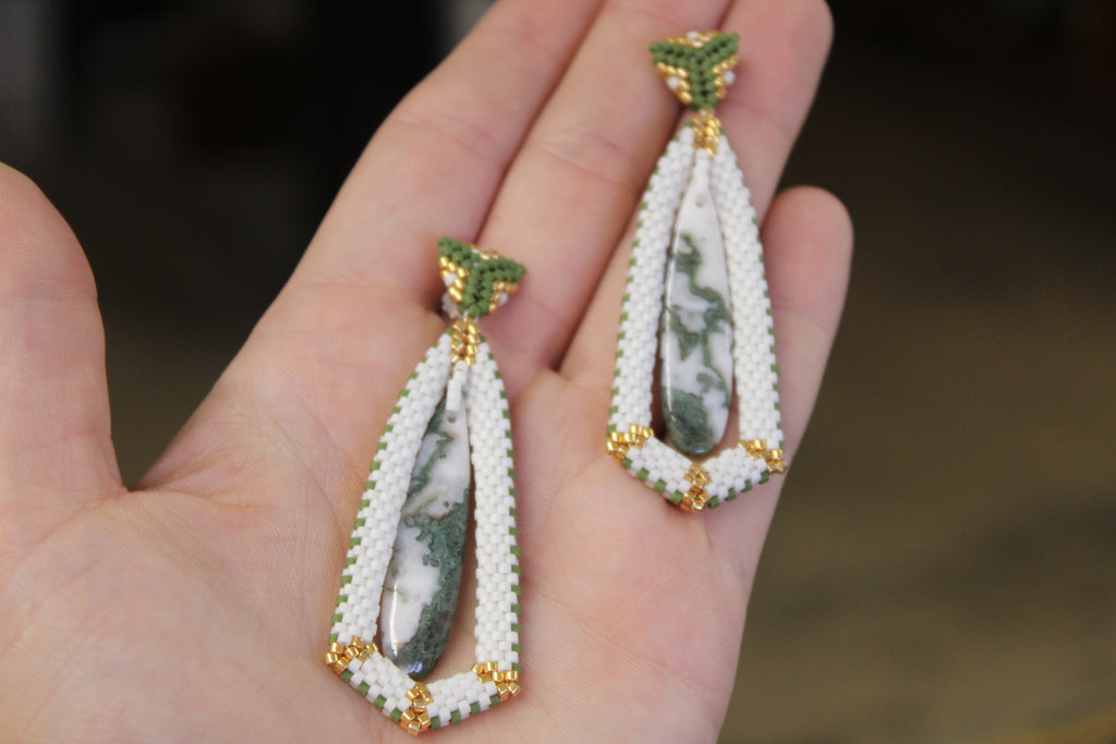 Moss Agate Tie Pendant Earrings