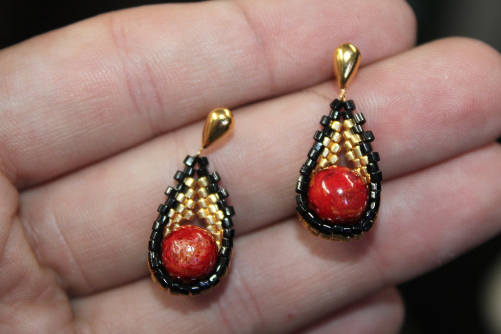 Red Dyed Jasper Drop Earrings