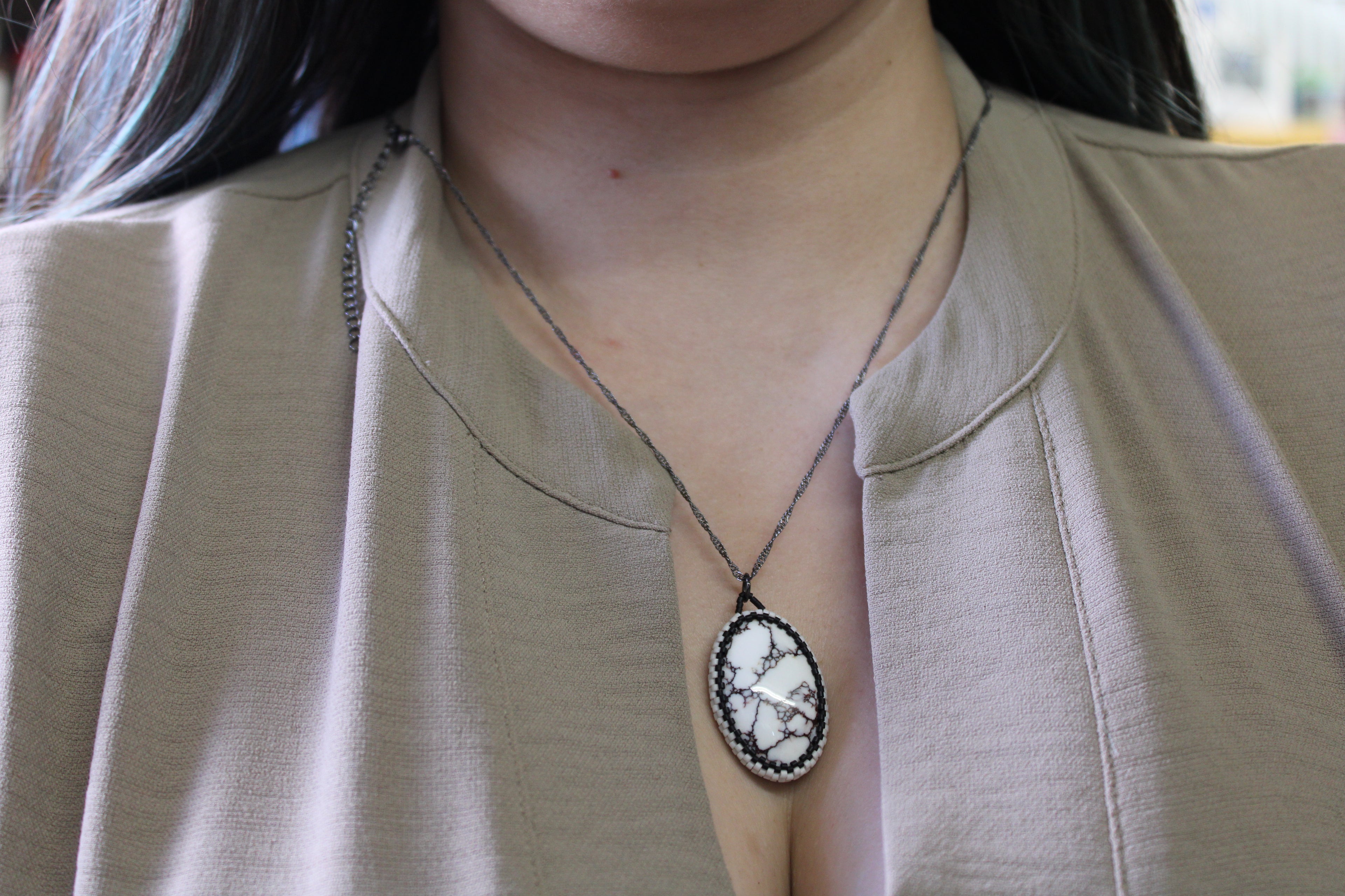 White Horse Magnesite Pendant Necklace
