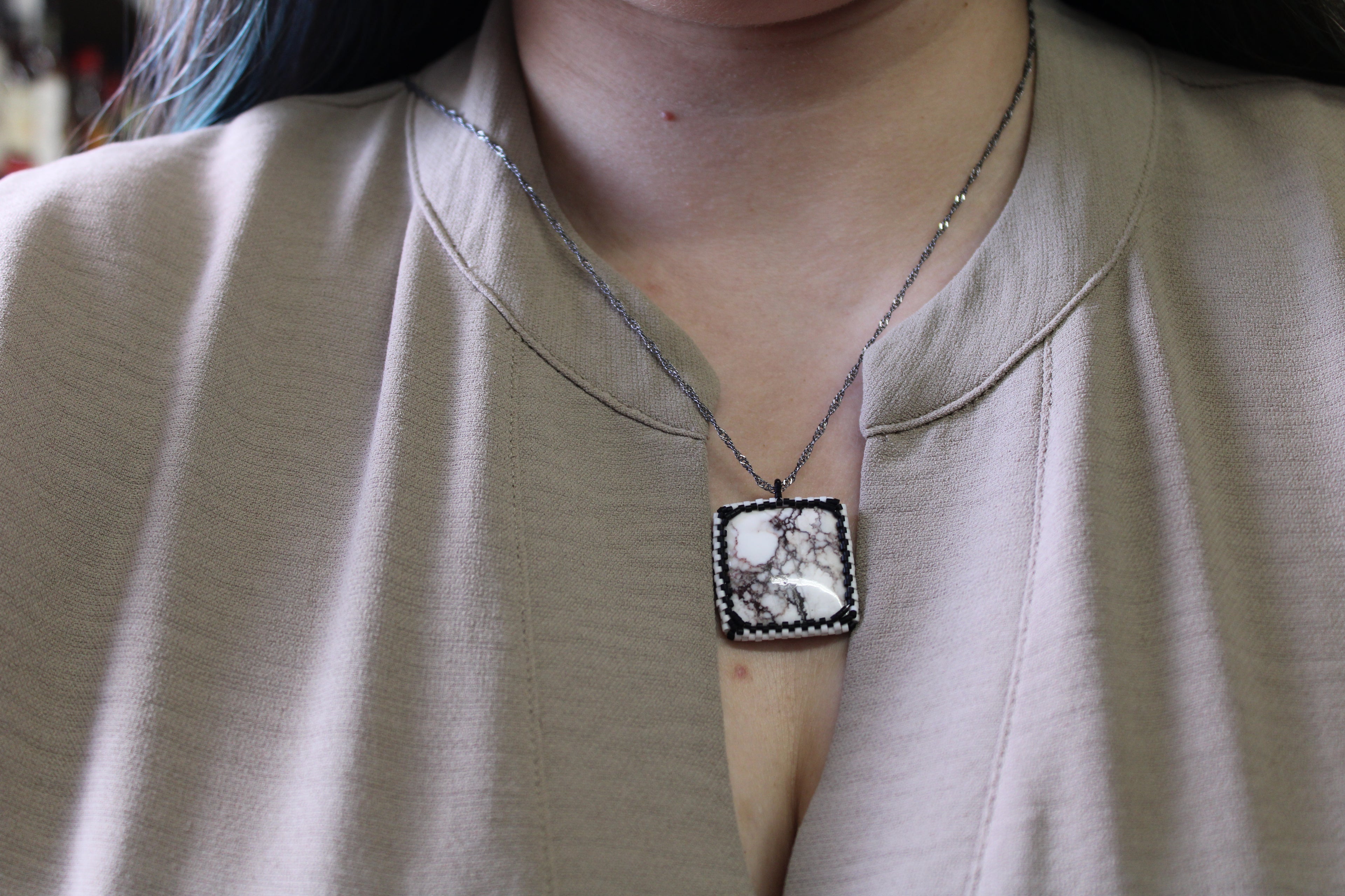 White Horse Magnesite Pendant Necklace