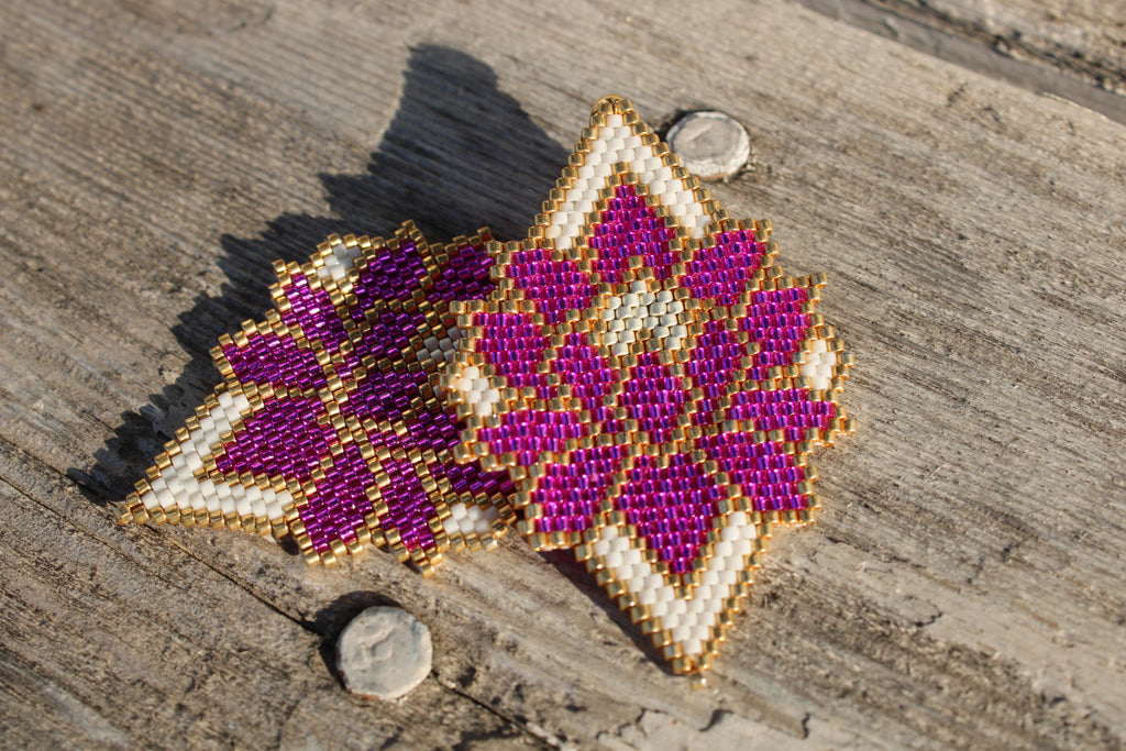 Pink and white Floral Brick Stitch Earrings
