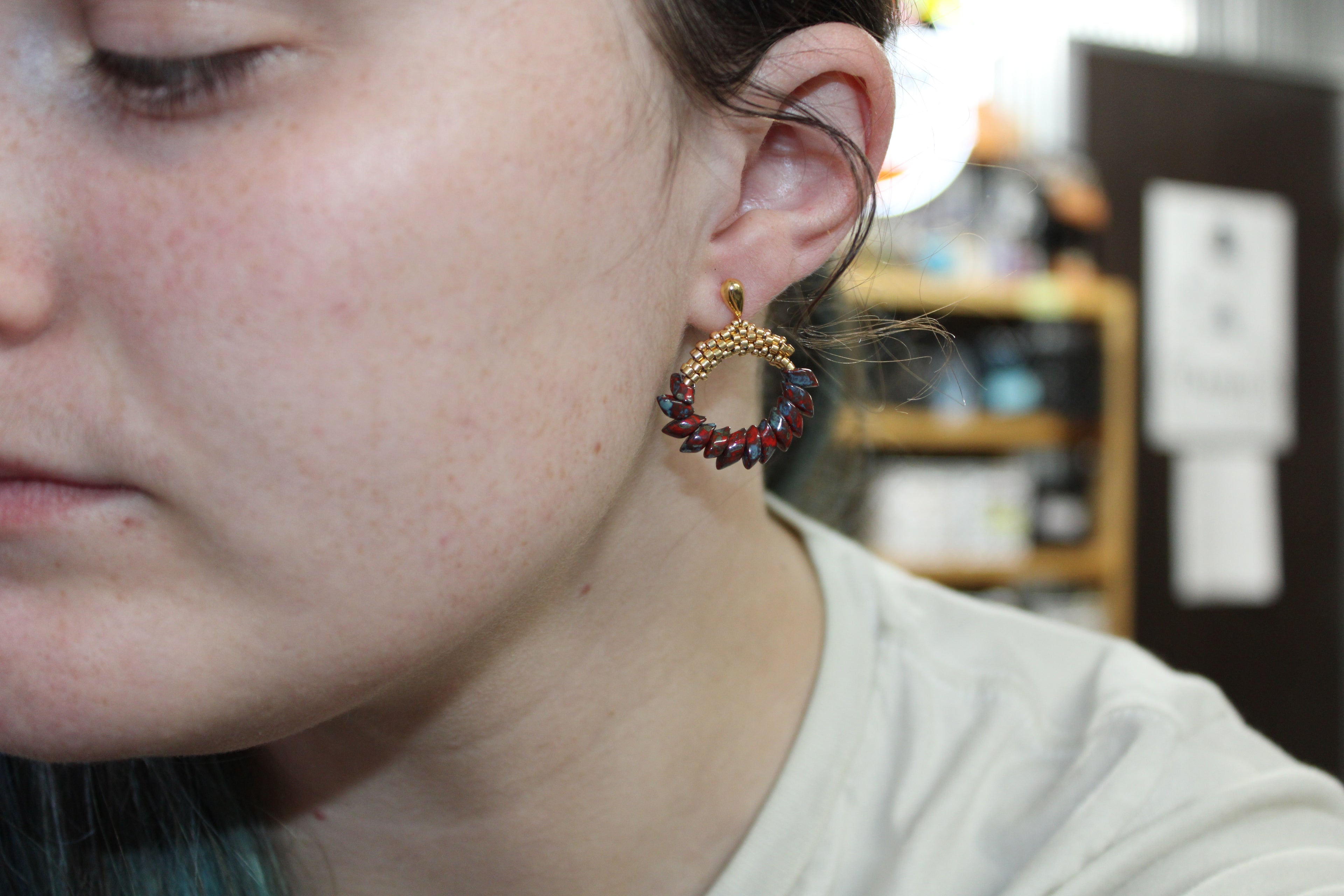 Red Magatama Earrings