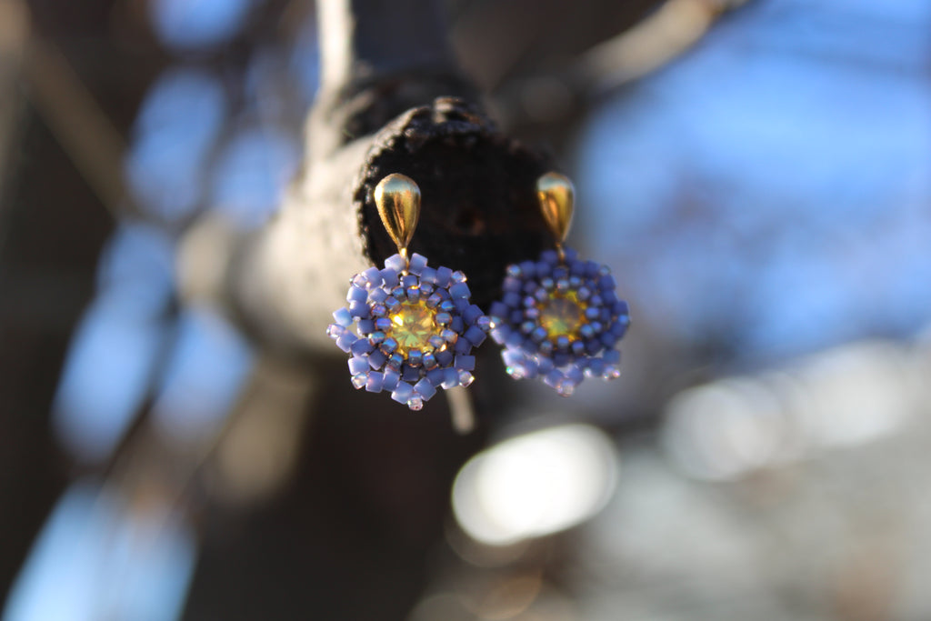 Small Flower Beaded Earrings with Swarovski Centers
