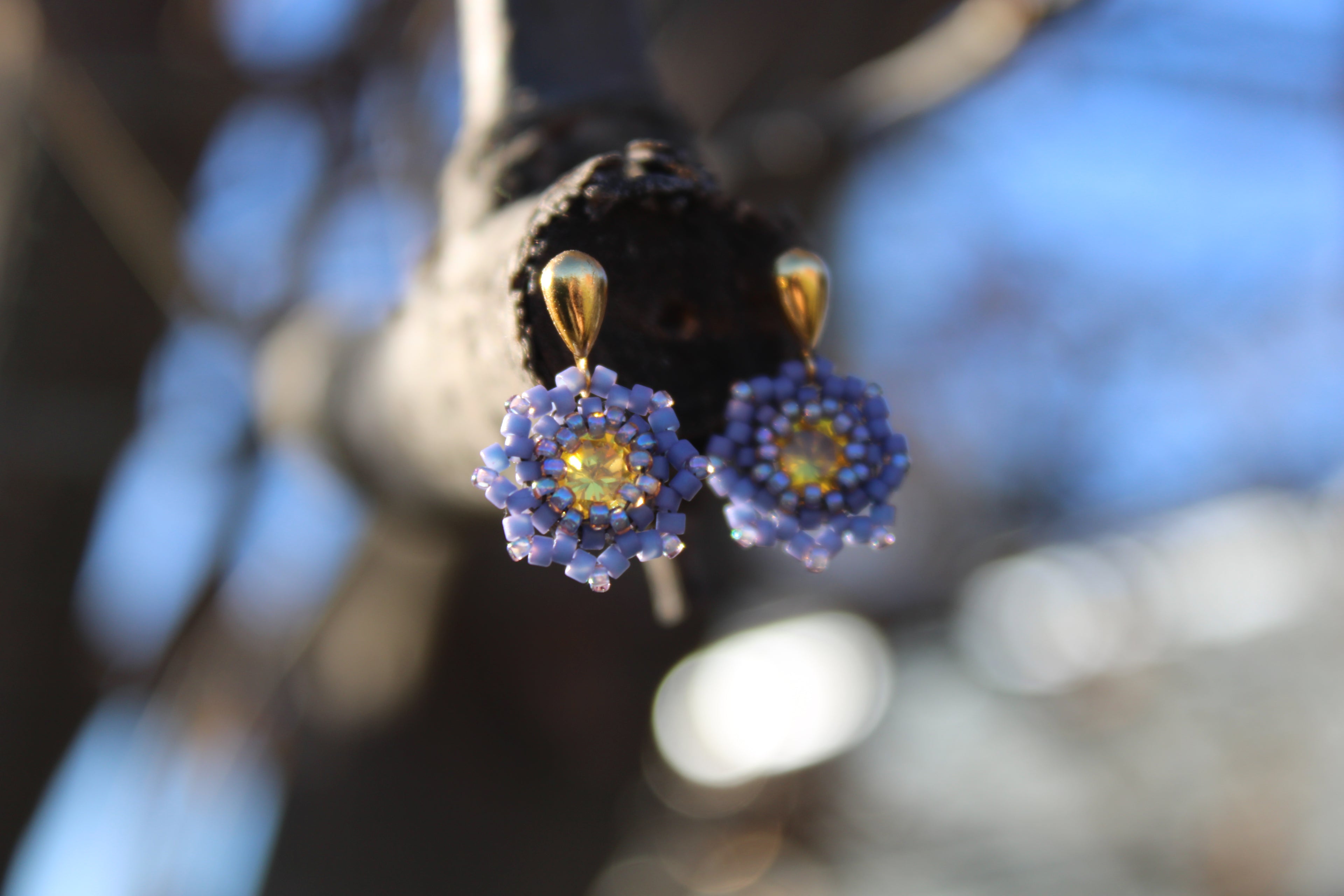 Small Flower Beaded Earrings with Swarovski Centers