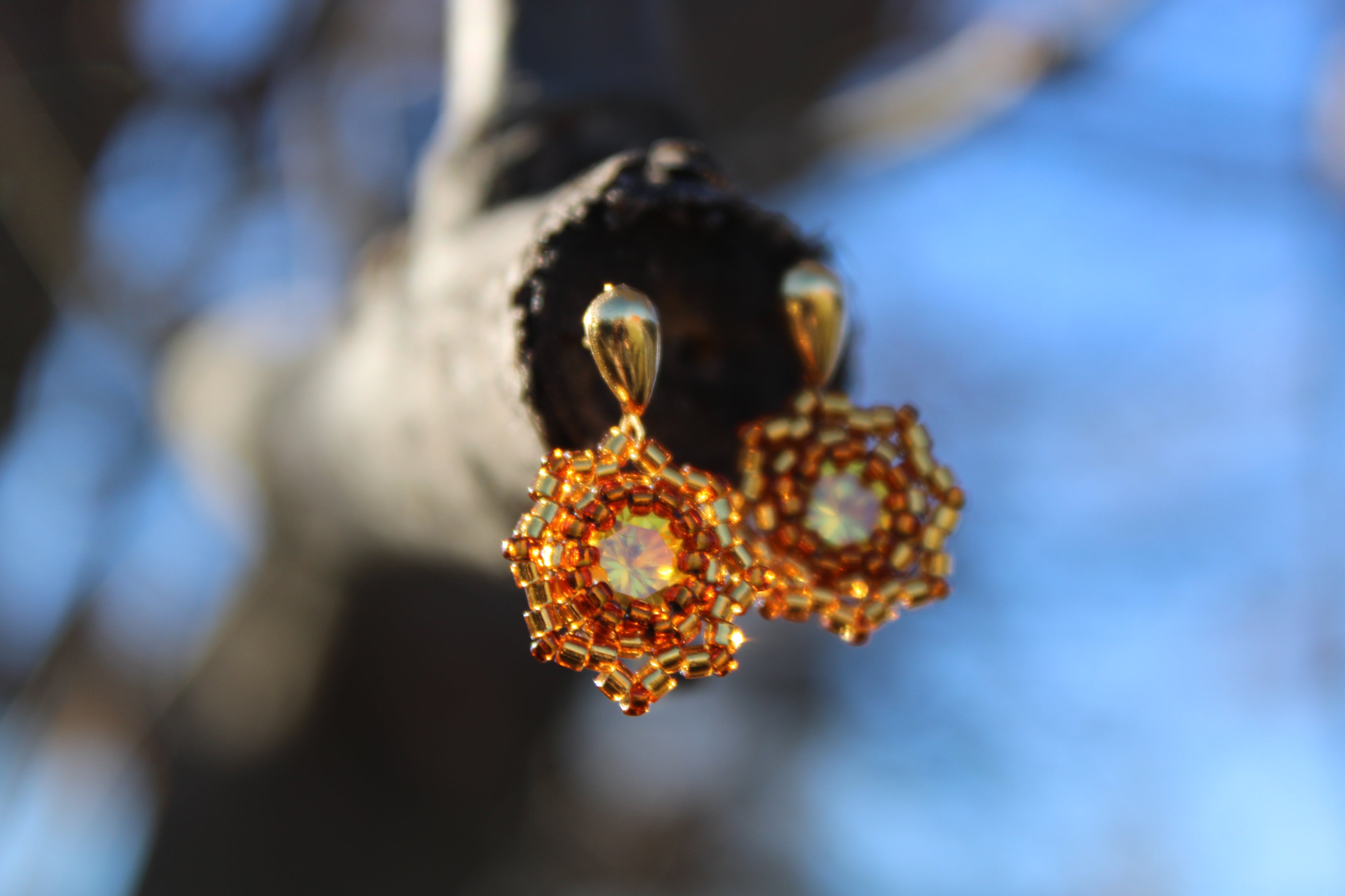 Small Flower Beaded Earrings with Swarovski Centers