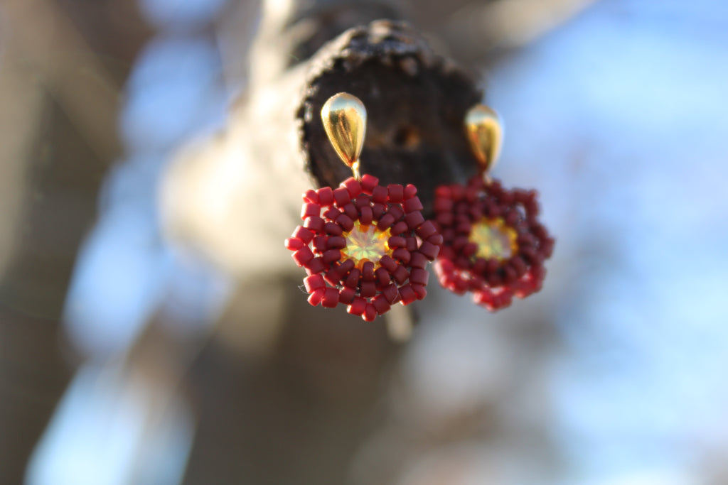 Small Flower Beaded Earrings with Swarovski Centers
