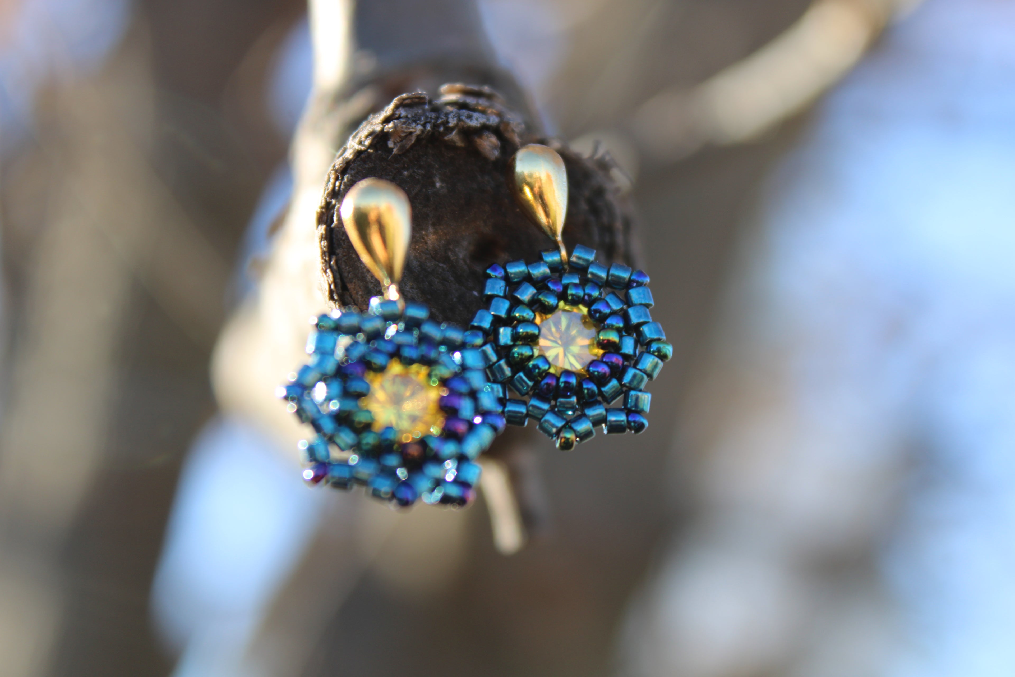 Small Flower Beaded Earrings with Swarovski Centers