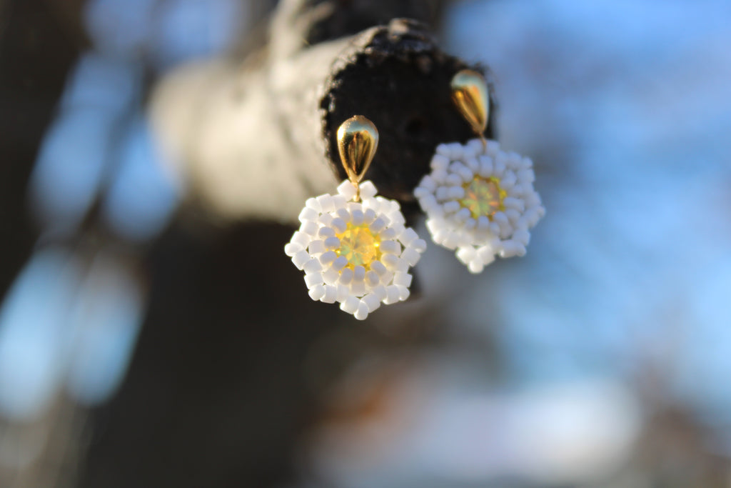 Small Flower Beaded Earrings with Swarovski Centers