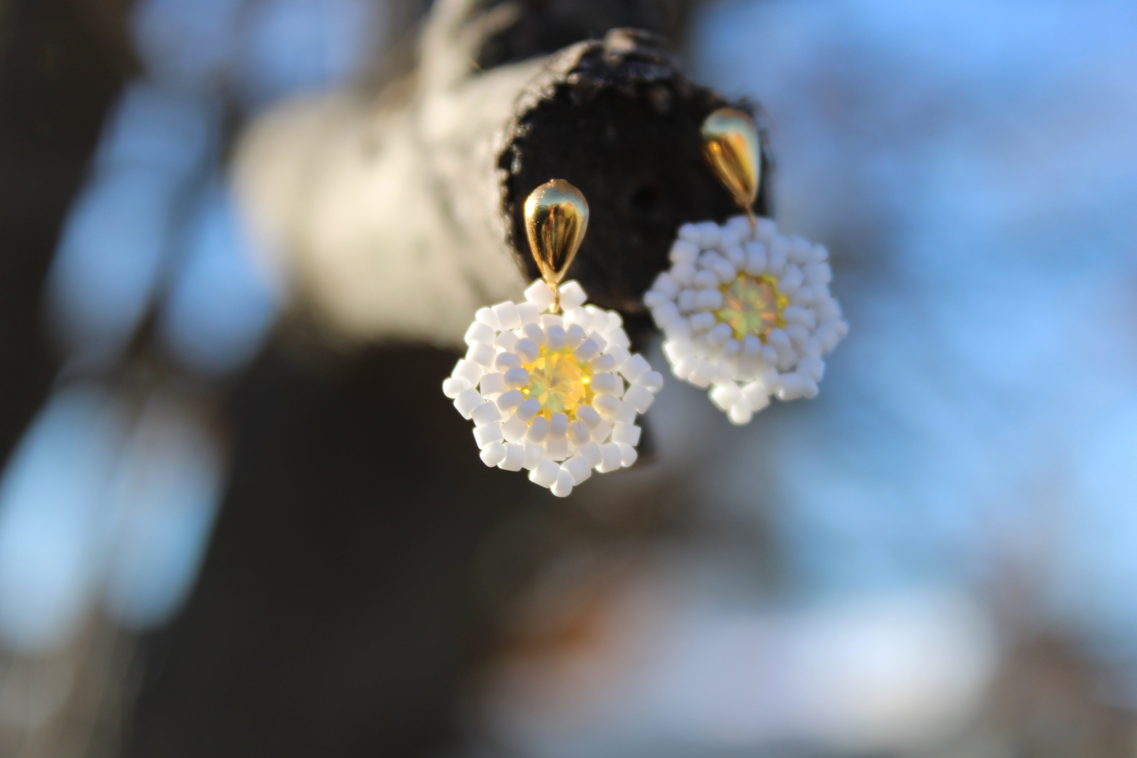 Small Flower Beaded Earrings with Swarovski Centers