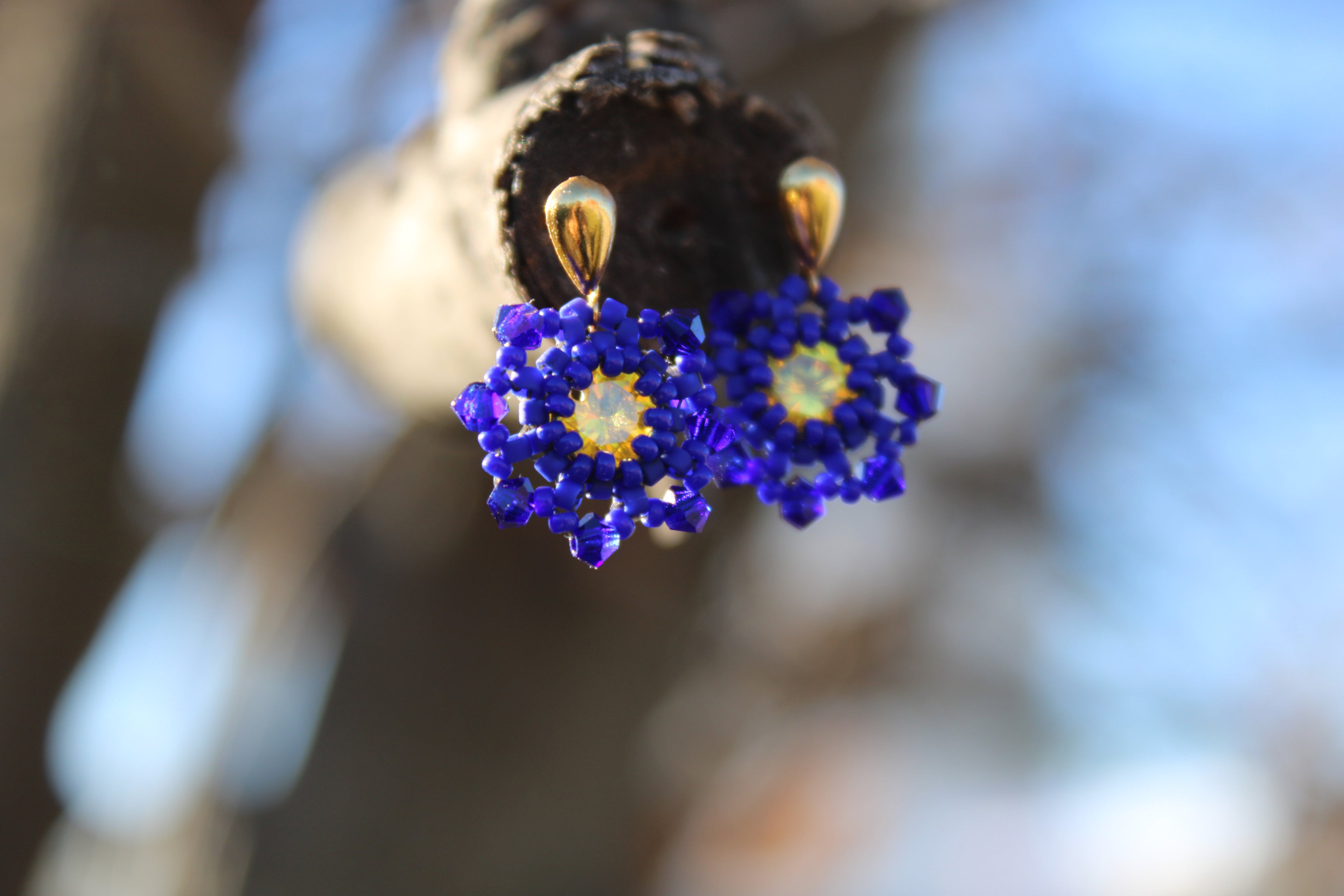 Small Flower Beaded Earrings with Swarovski Centers