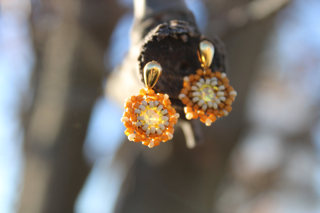 Small Flower Beaded Earrings with Swarovski Centers