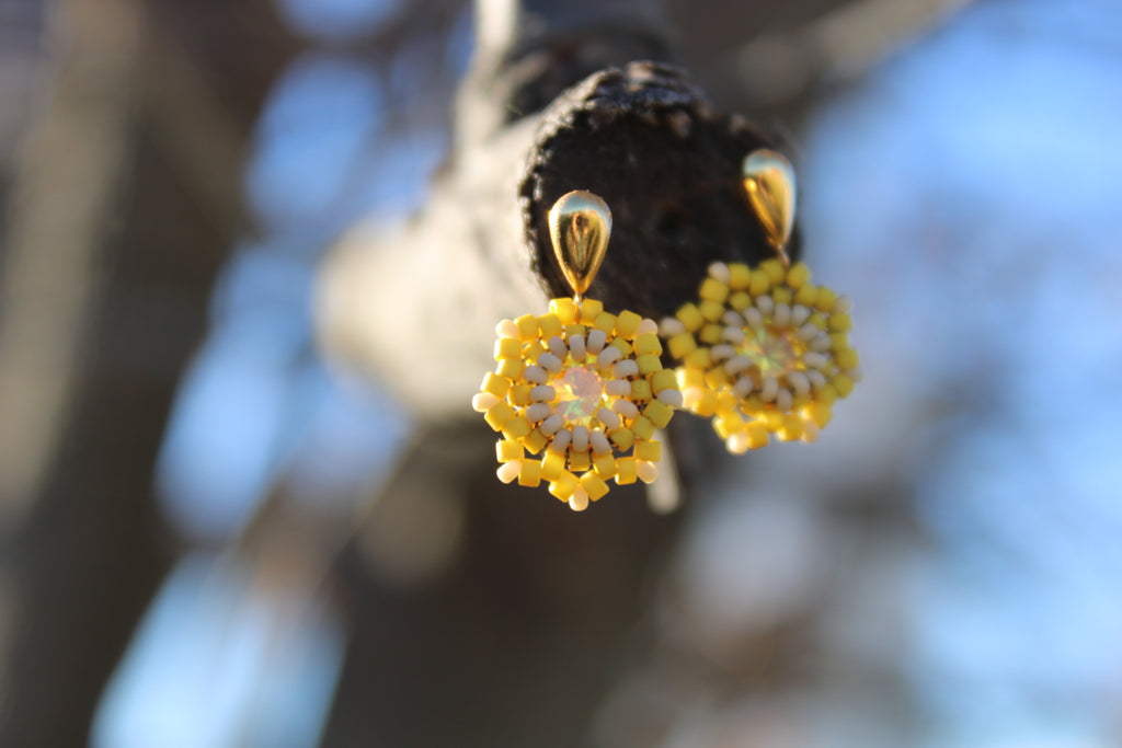 Small Flower Beaded Earrings with Swarovski Centers