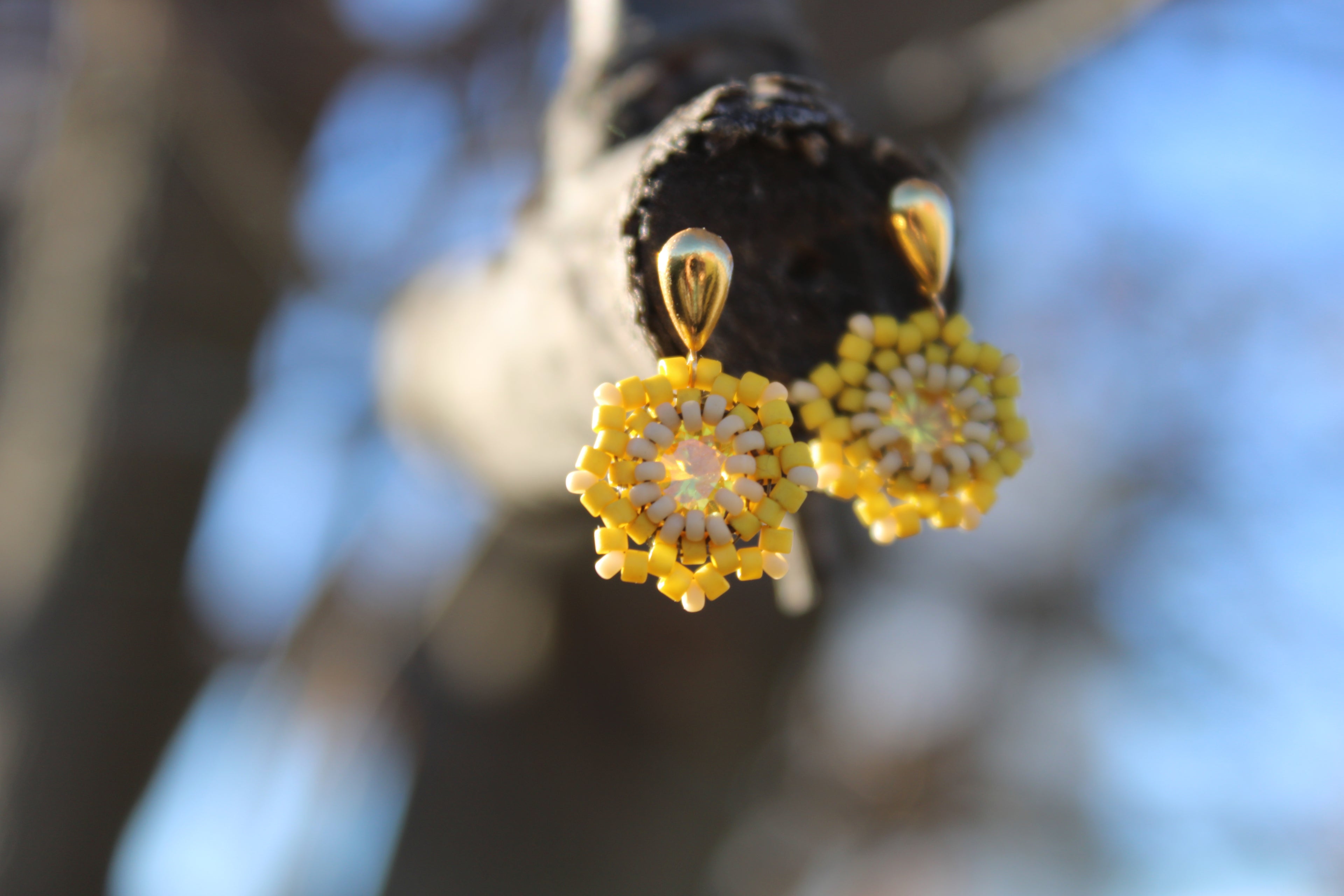 Small Flower Beaded Earrings with Swarovski Centers
