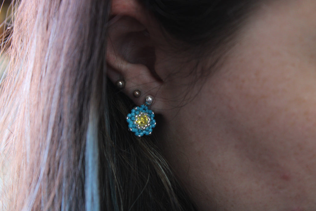 Small Flower Beaded Earrings with Swarovski Centers