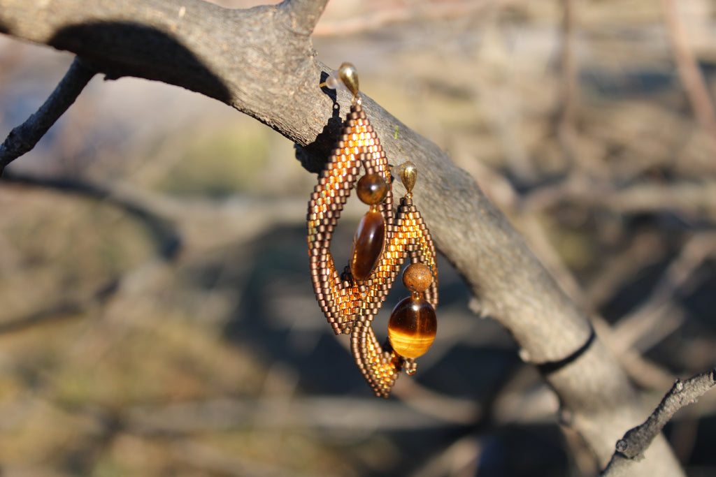 Tigers Eye Peyote Twist Earrings