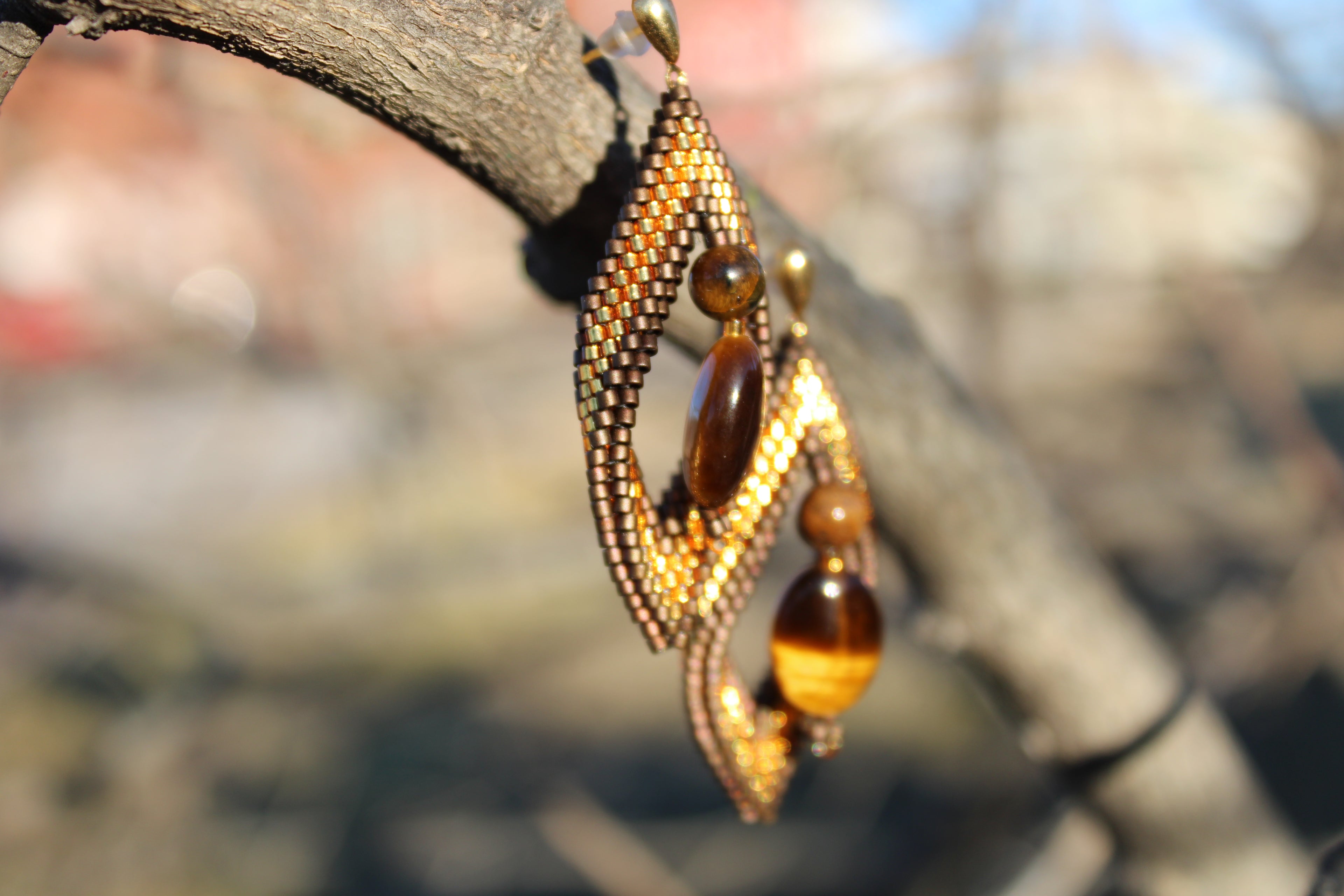 Tigers Eye Peyote Twist Earrings