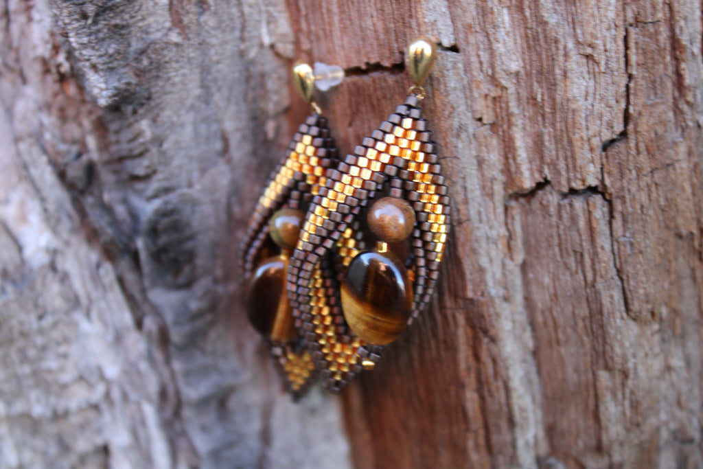 Tigers Eye Peyote Twist Earrings