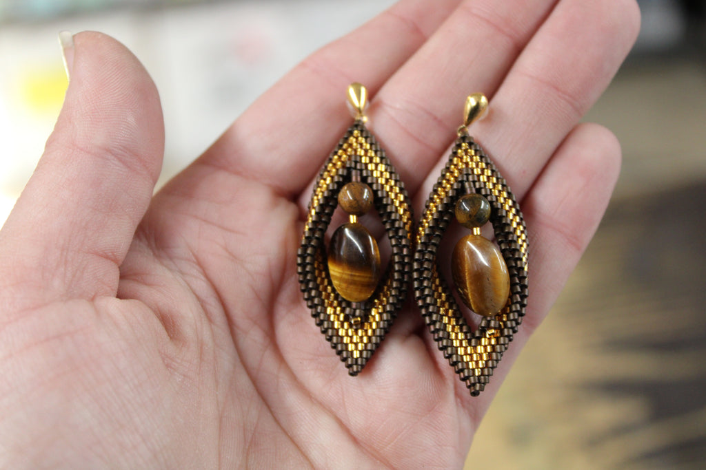 Tigers Eye Peyote Twist Earrings