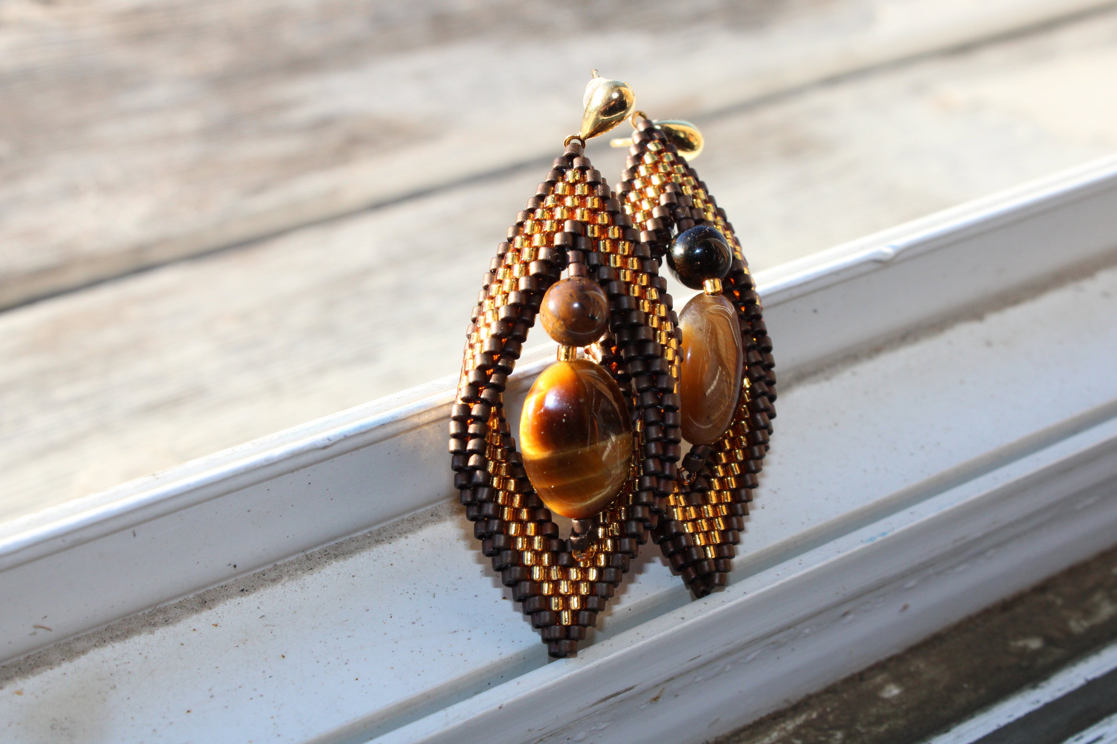 Tigers Eye Peyote Twist Earrings