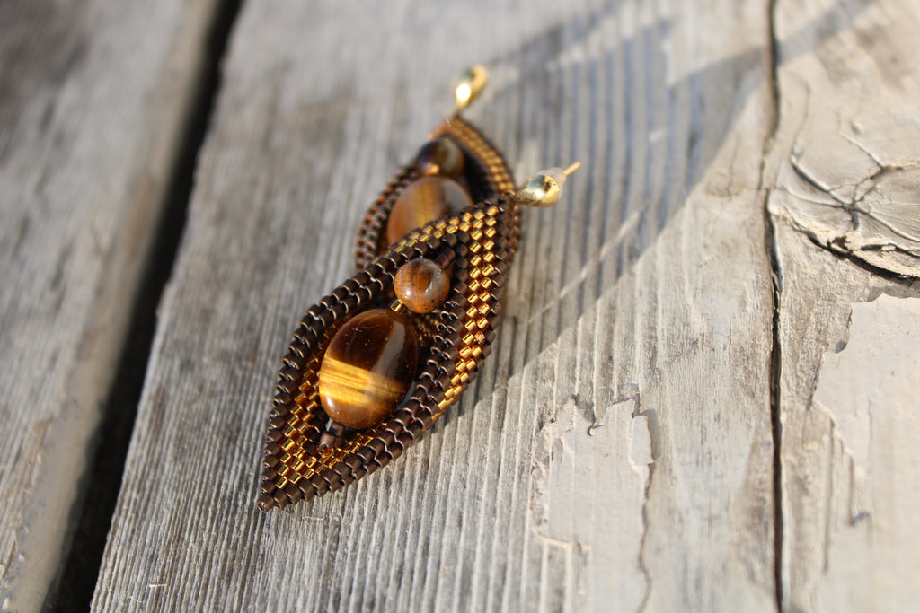 Tigers Eye Peyote Twist Earrings