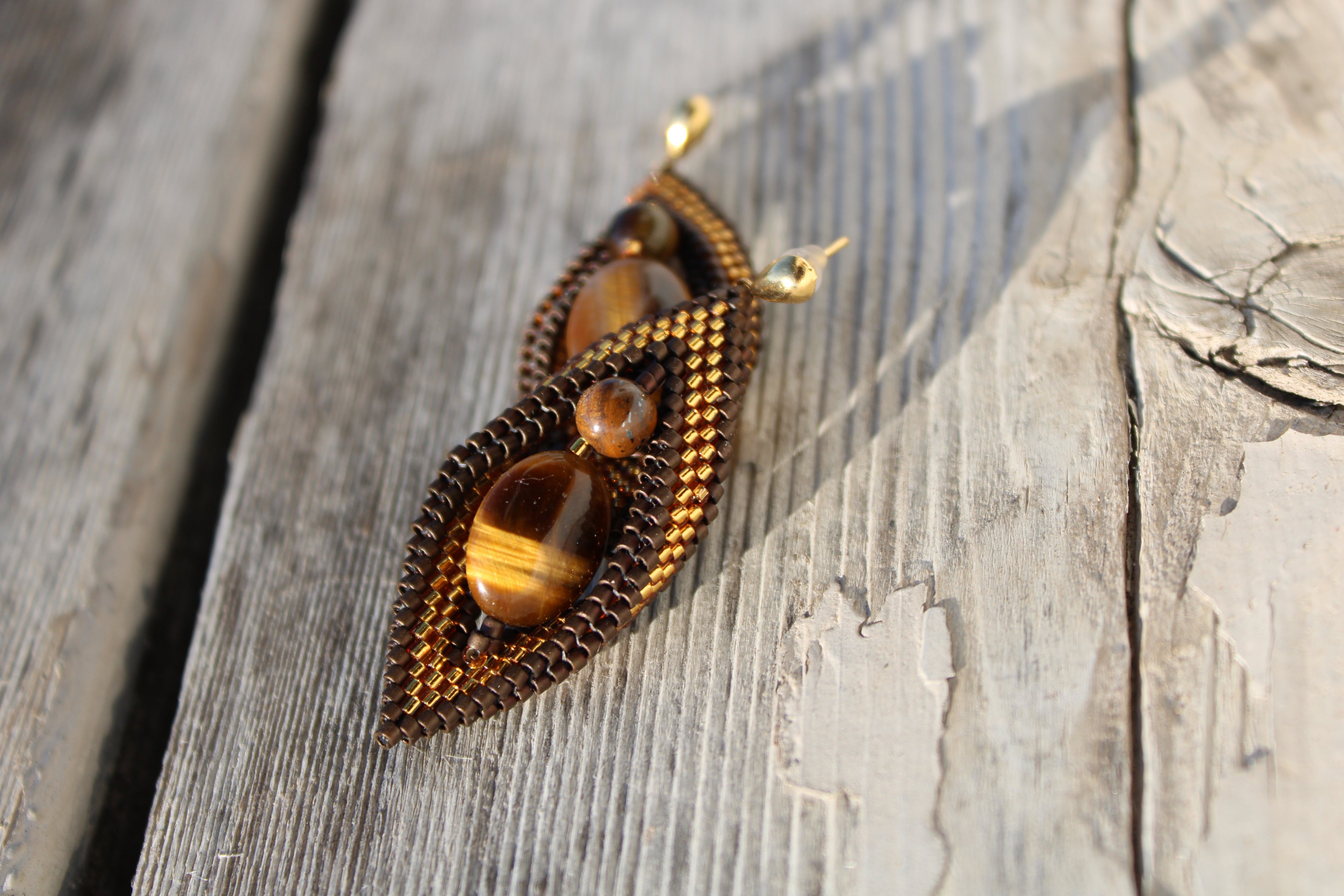 Tigers Eye Peyote Twist Earrings