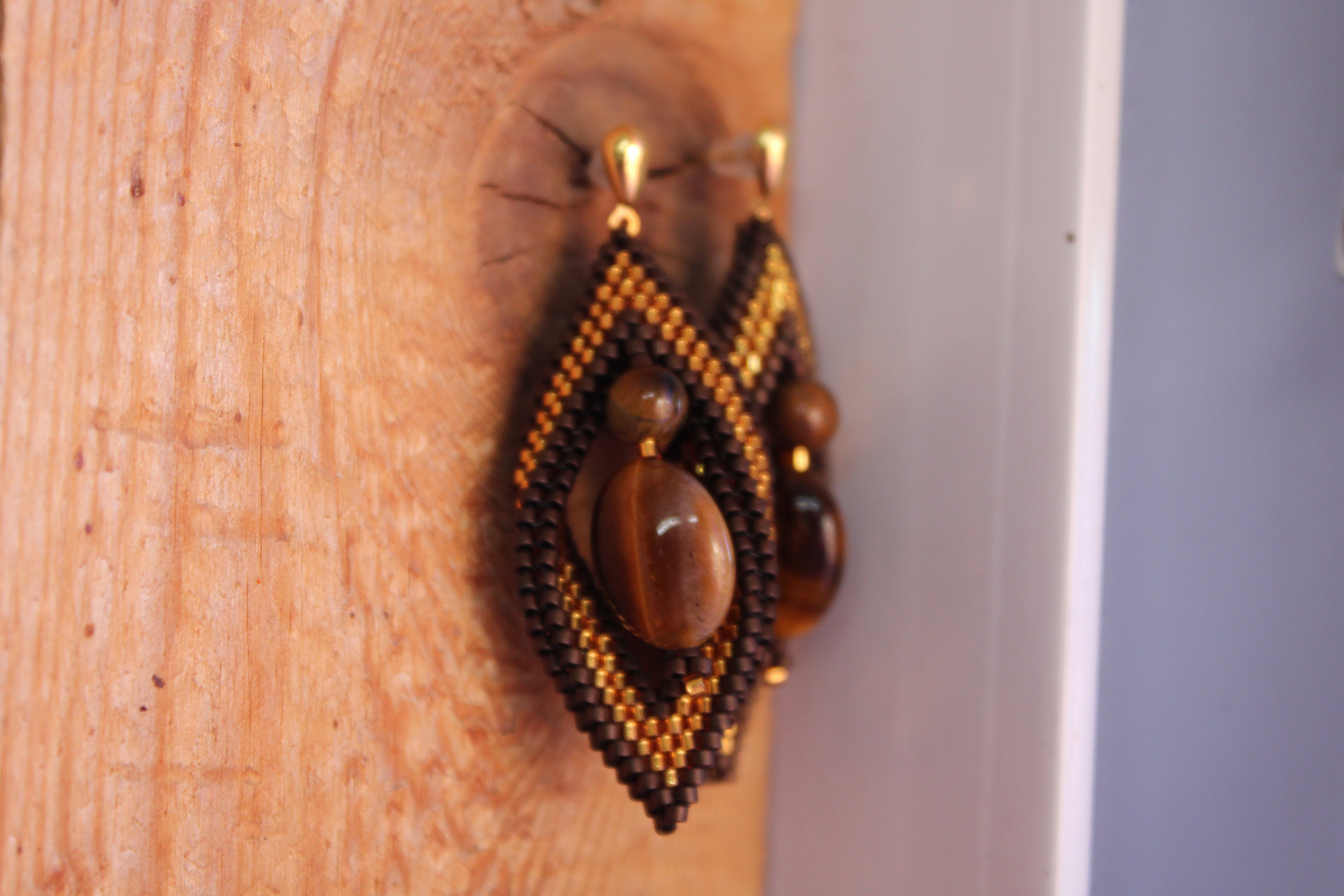 Tigers Eye Peyote Twist Earrings