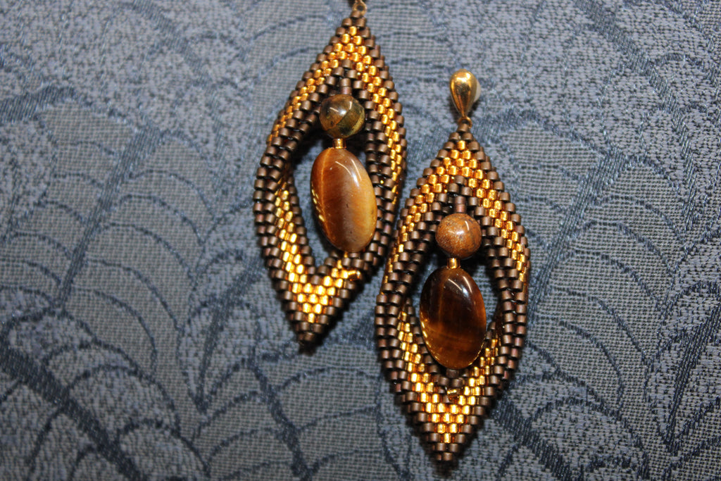 Tigers Eye Peyote Twist Earrings