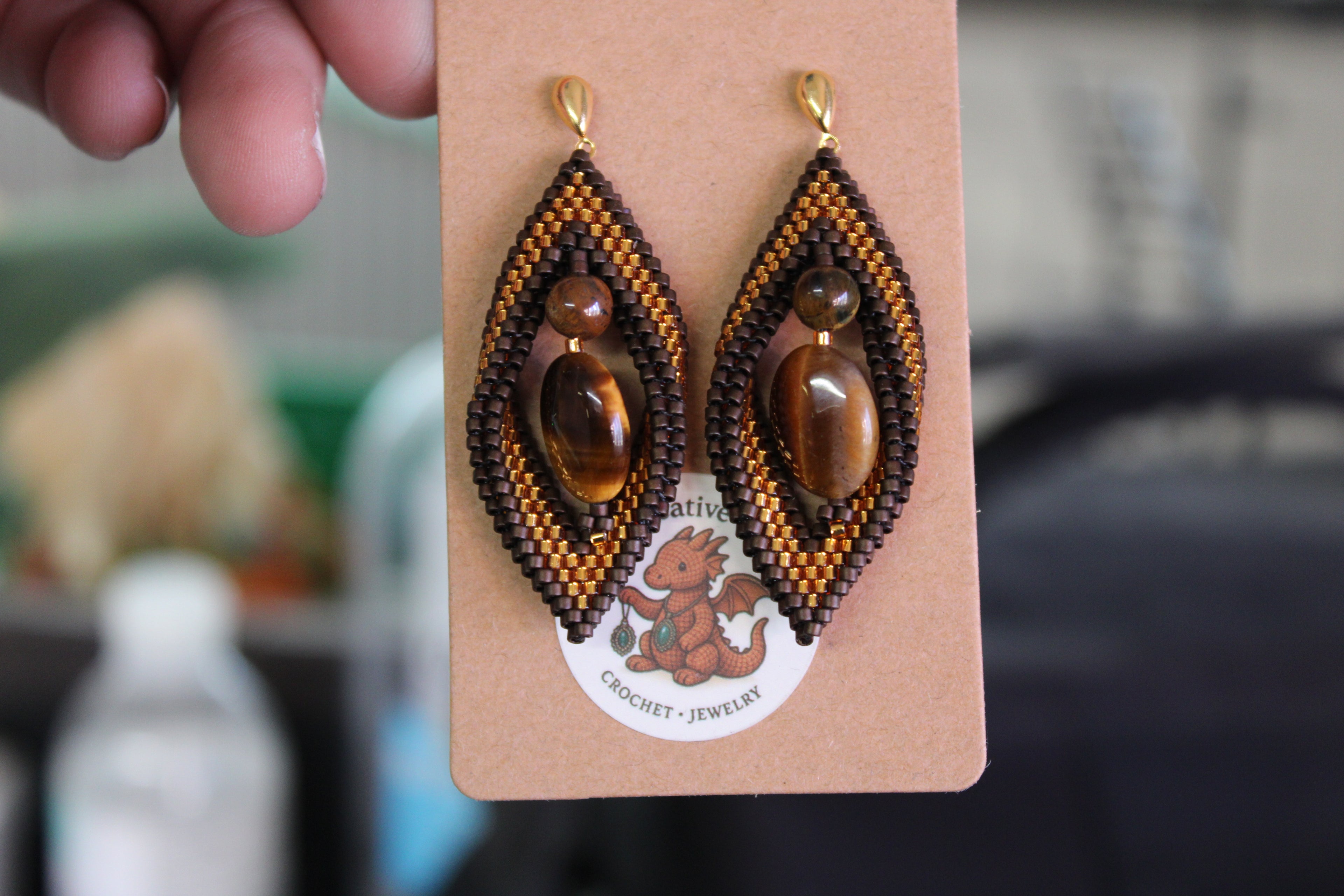 Tigers Eye Peyote Twist Earrings