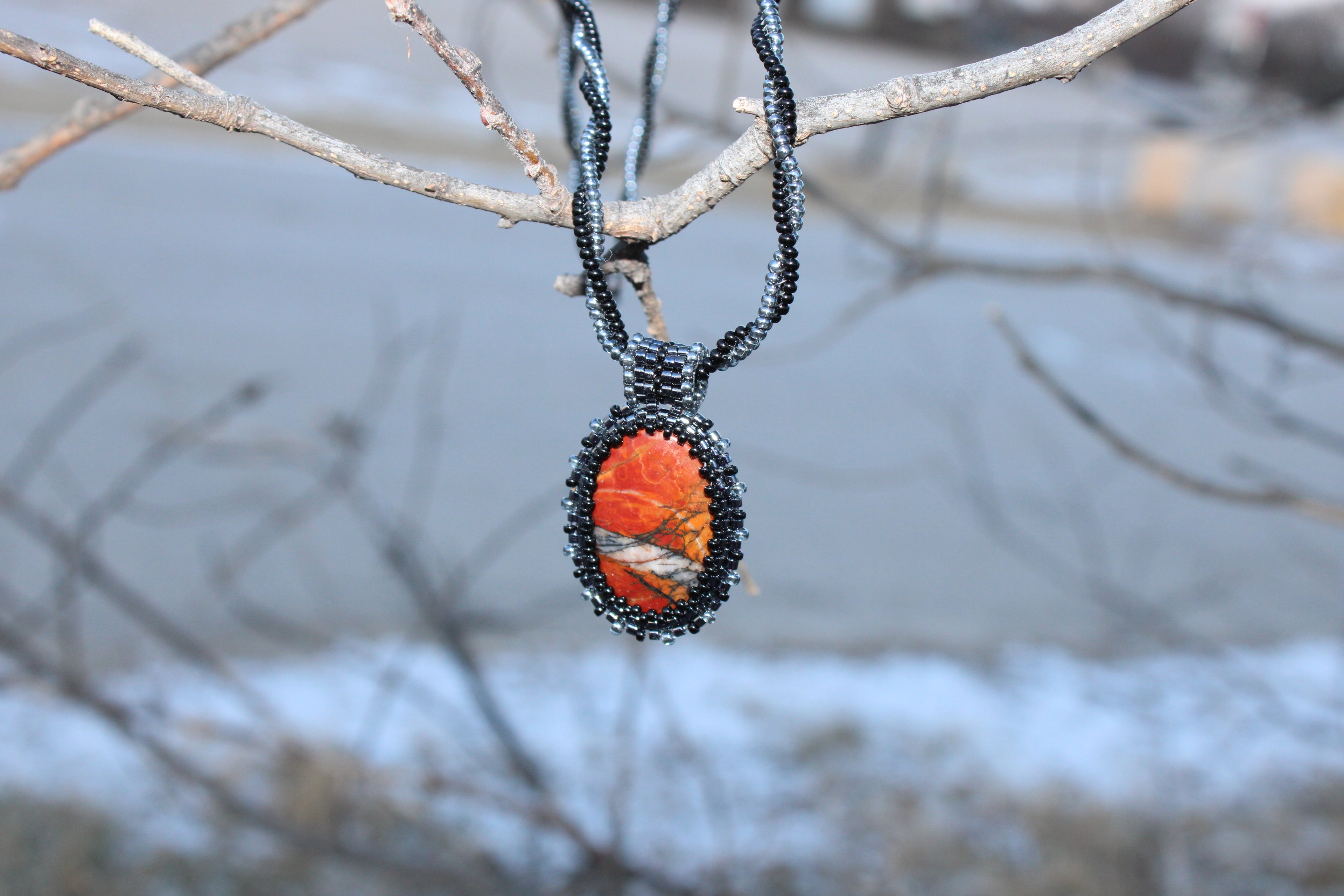 Red Creek Jasper Pendant on Beaded Chain