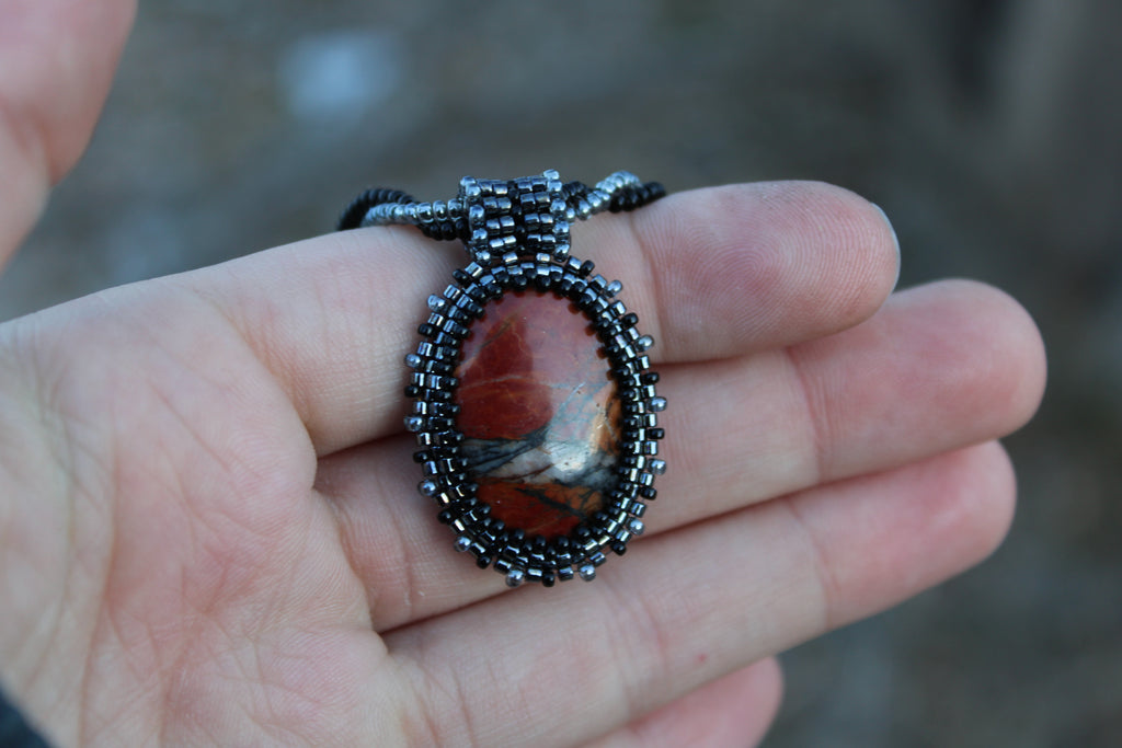 Red Creek Jasper Pendant on Beaded Chain