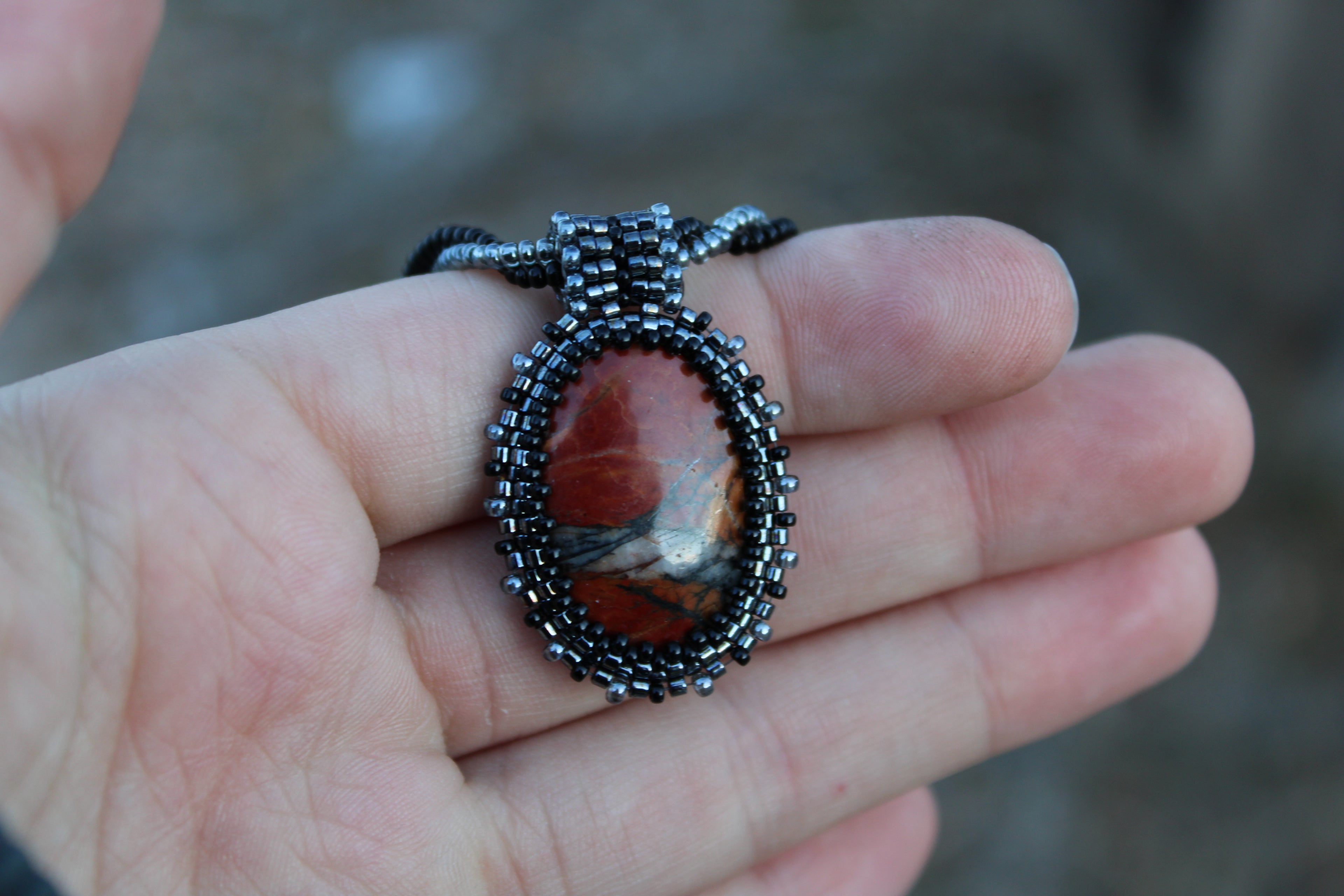 Red Creek Jasper Pendant on Beaded Chain