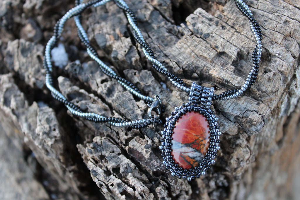 Red Creek Jasper Pendant on Beaded Chain
