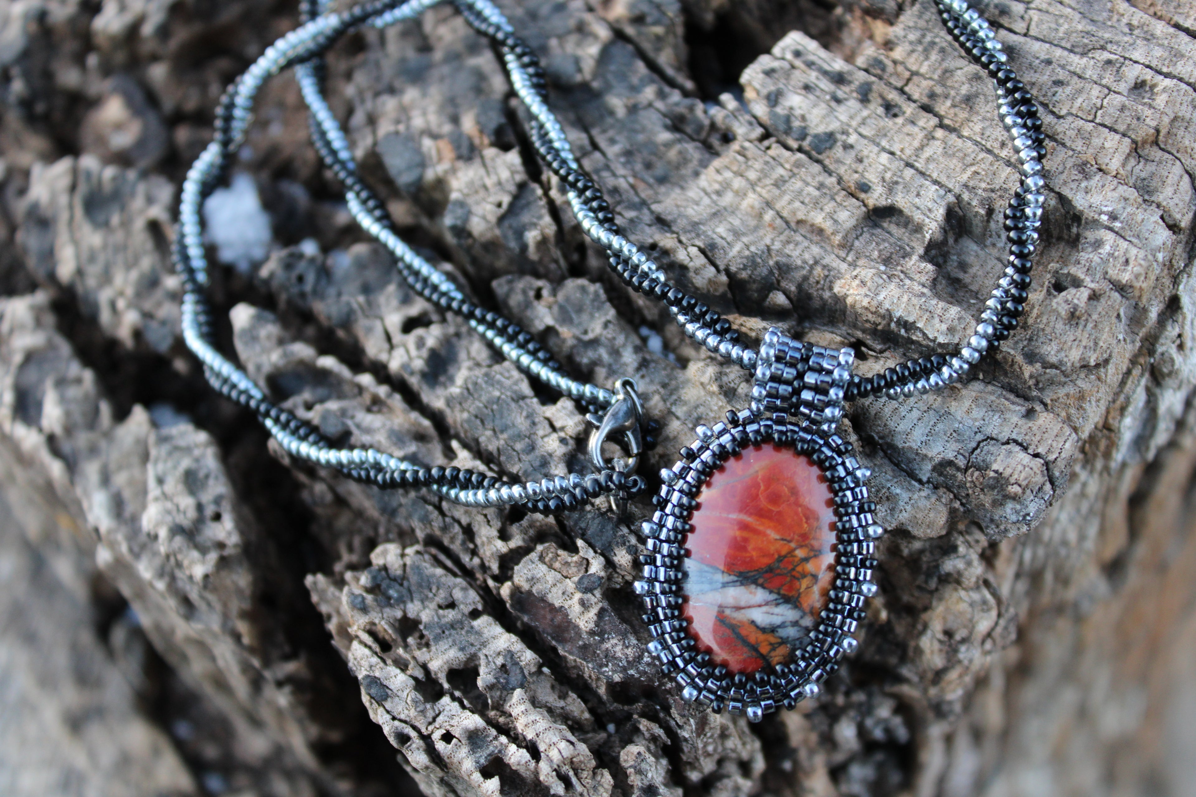 Red Creek Jasper Pendant on Beaded Chain