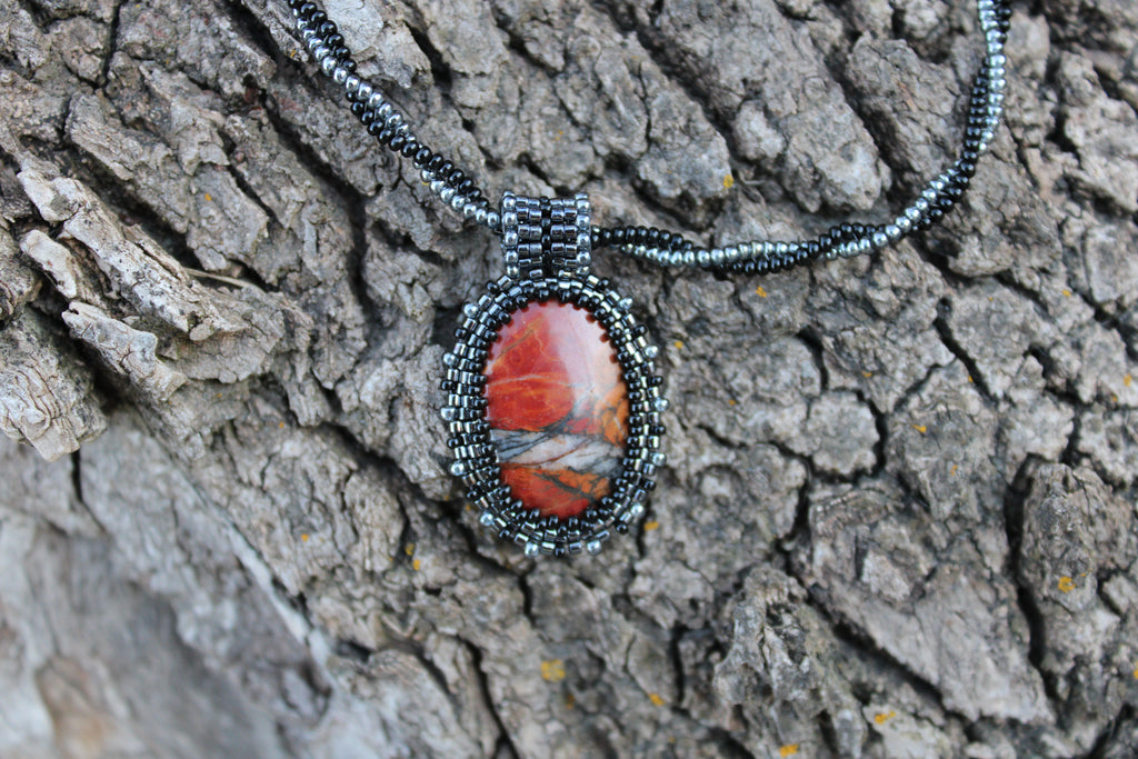 Red Creek Jasper Pendant on Beaded Chain
