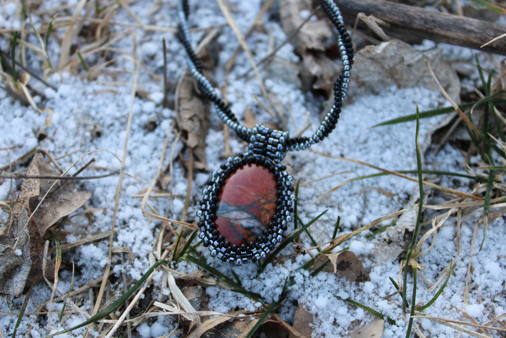 Red Creek Jasper Pendant on Beaded Chain