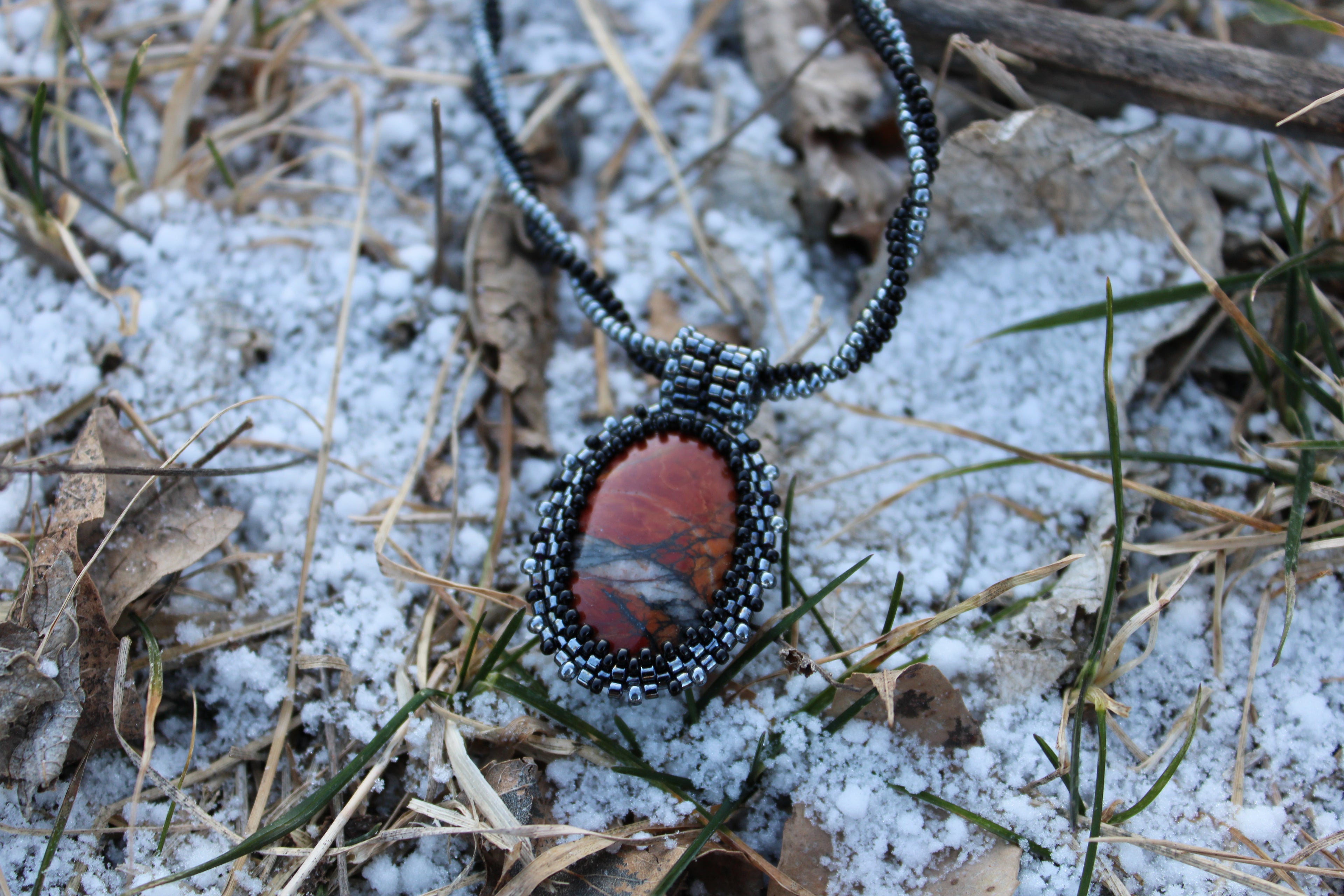 Red Creek Jasper Pendant on Beaded Chain