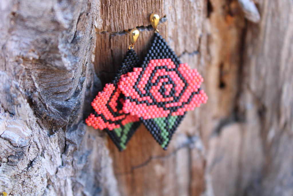 Rose Brick Stitch Earrings