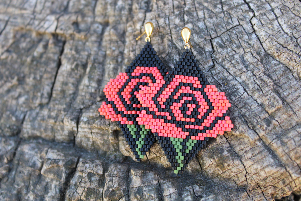 Rose Brick Stitch Earrings