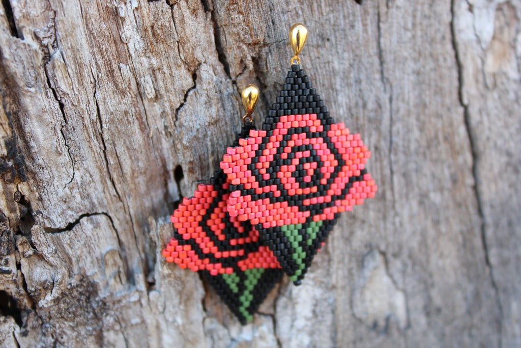 Rose Brick Stitch Earrings