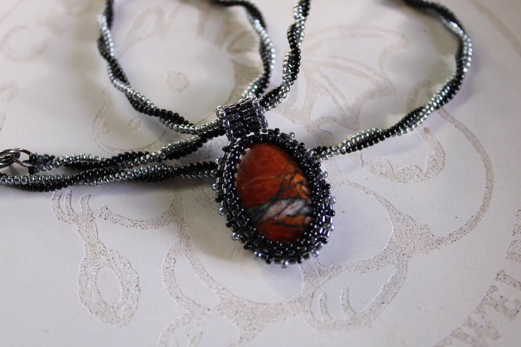 Red Creek Jasper Pendant on Beaded Chain