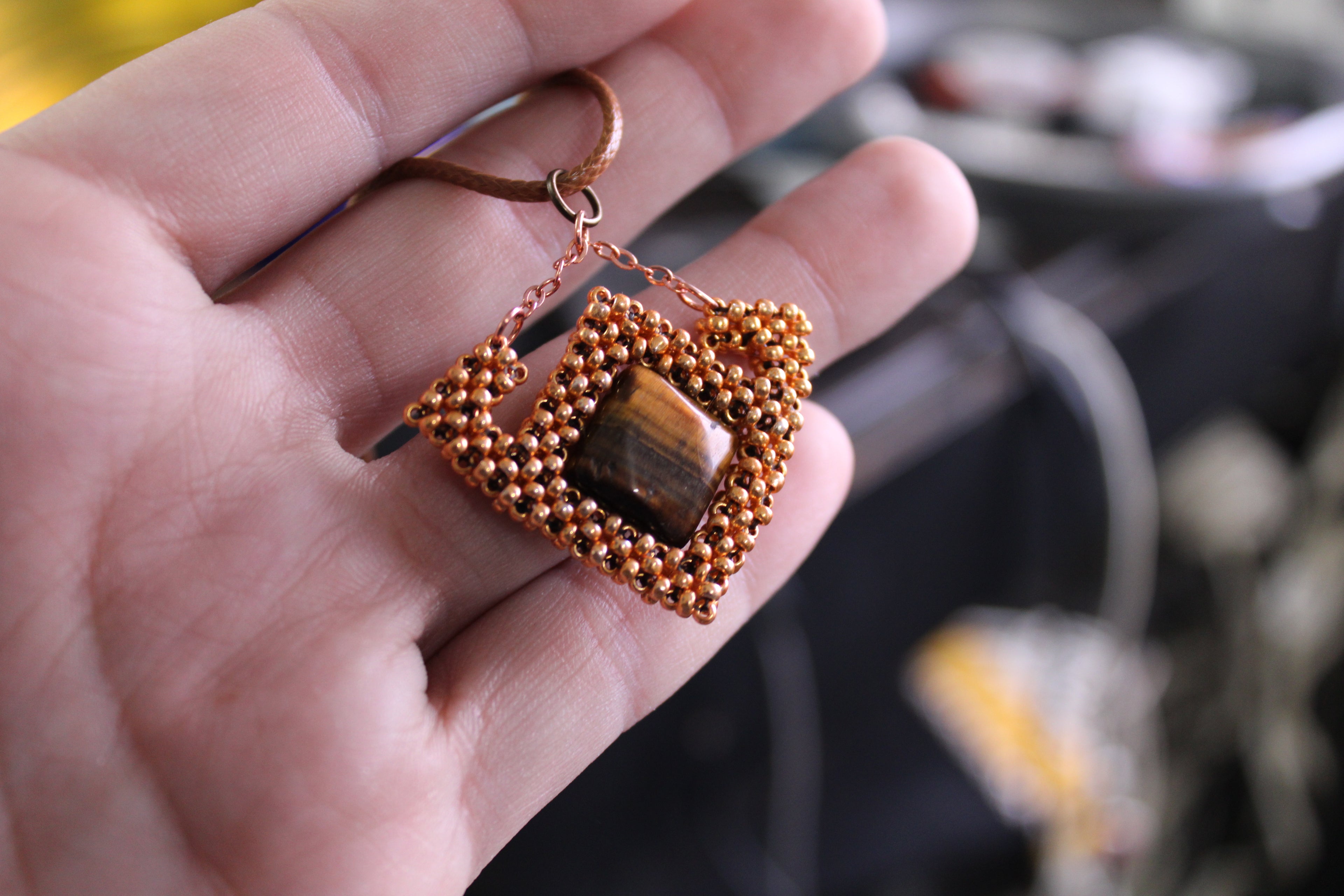 Tigers Eye Geometric Necklace