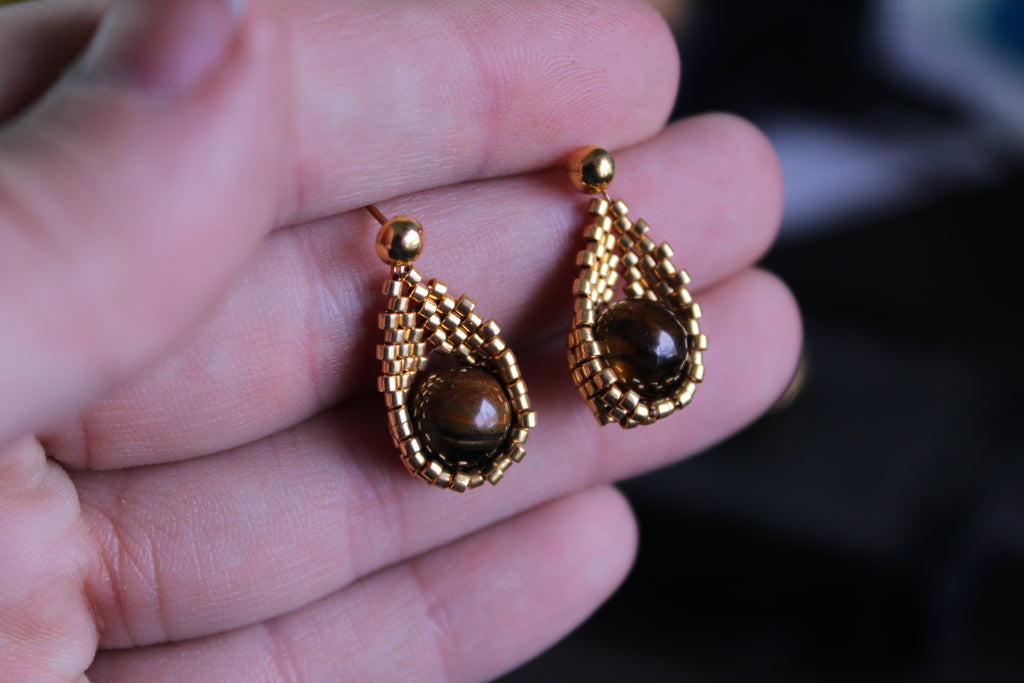 Gold Tiger's Eye Drop Earrings