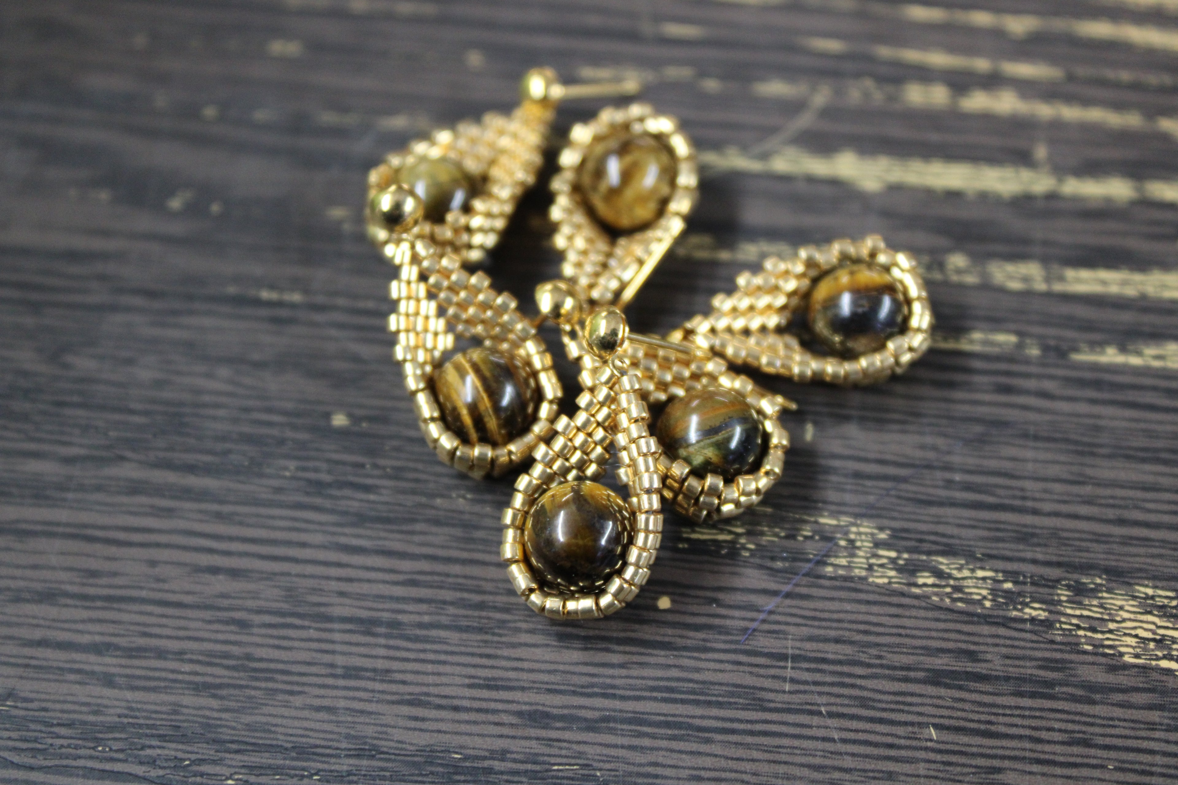 Gold Tiger's Eye Drop Earrings