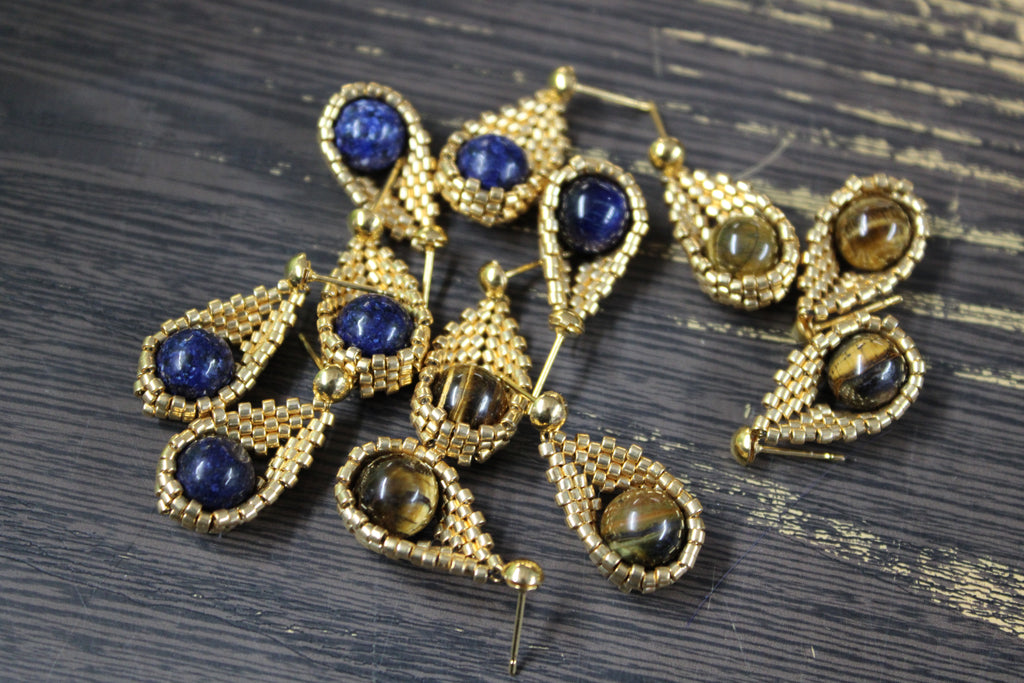 Gold Tiger's Eye Drop Earrings