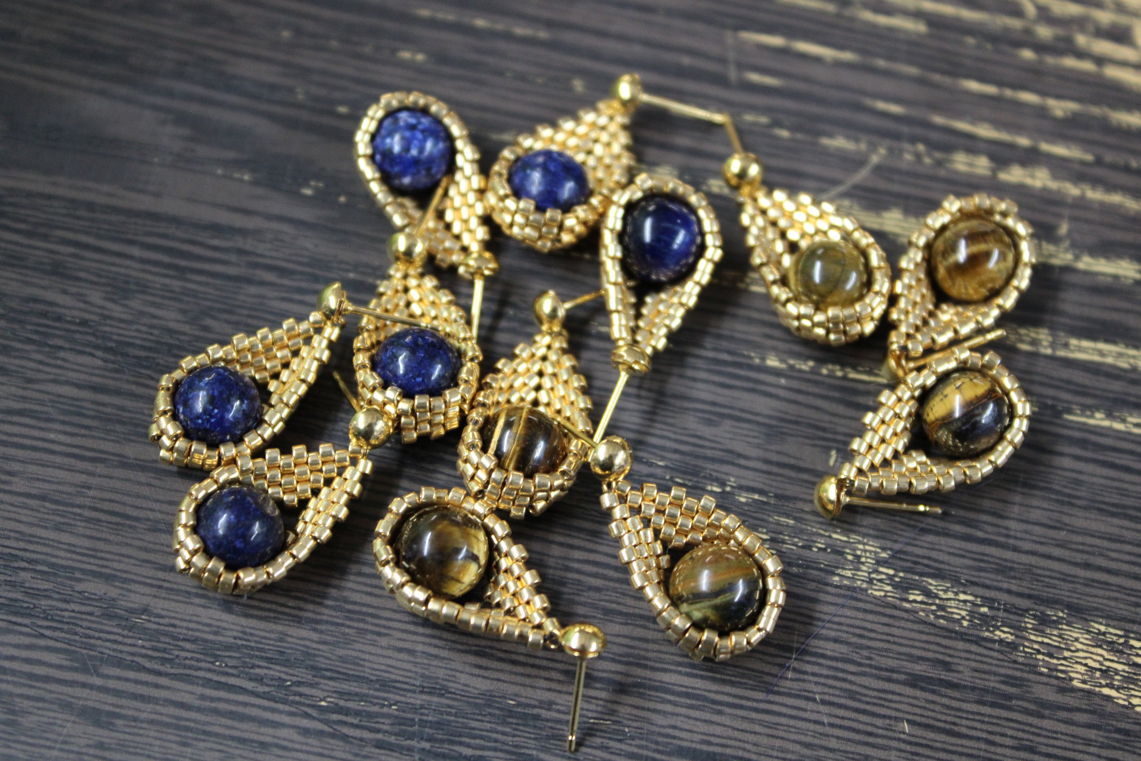 Gold Tiger's Eye Drop Earrings