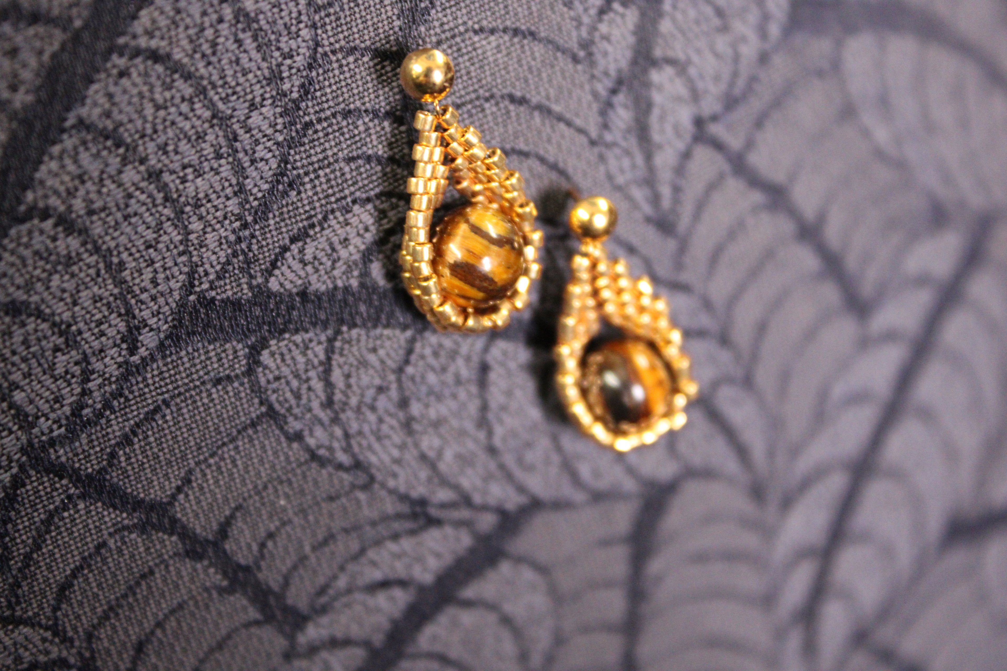 Gold Tiger's Eye Drop Earrings